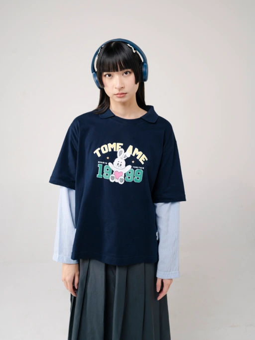 Image of Tome Ame - Yumi Boxy Longsleeve Tee Navy - Kaos Lengan Panjang Oversized 24S