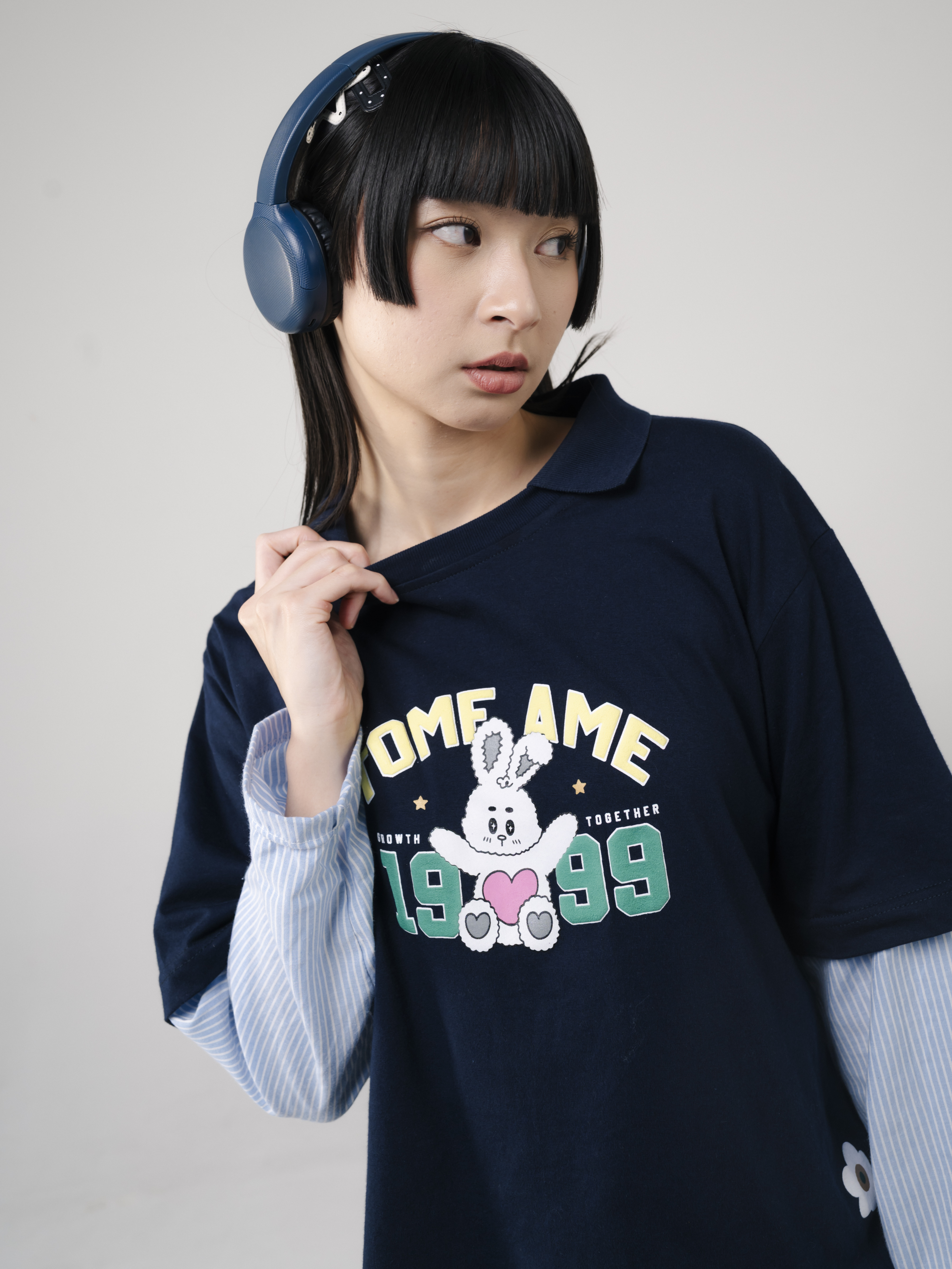 Tome Ame - Yumi Boxy Longsleeve Tee Navy - Kaos Lengan Panjang Oversized 24S