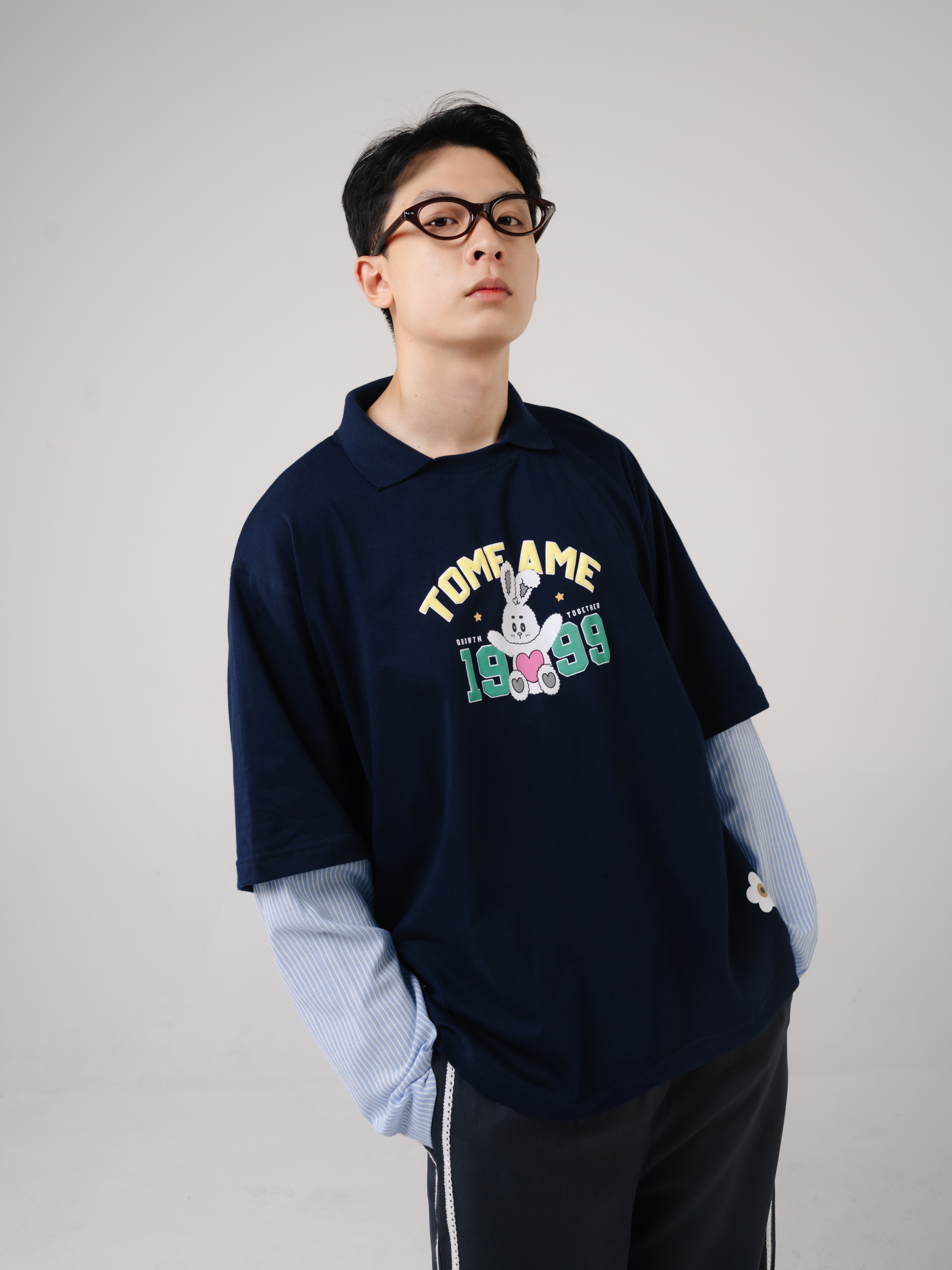 Tome Ame - Yumi Boxy Longsleeve Tee Navy - Kaos Lengan Panjang Oversized 24S