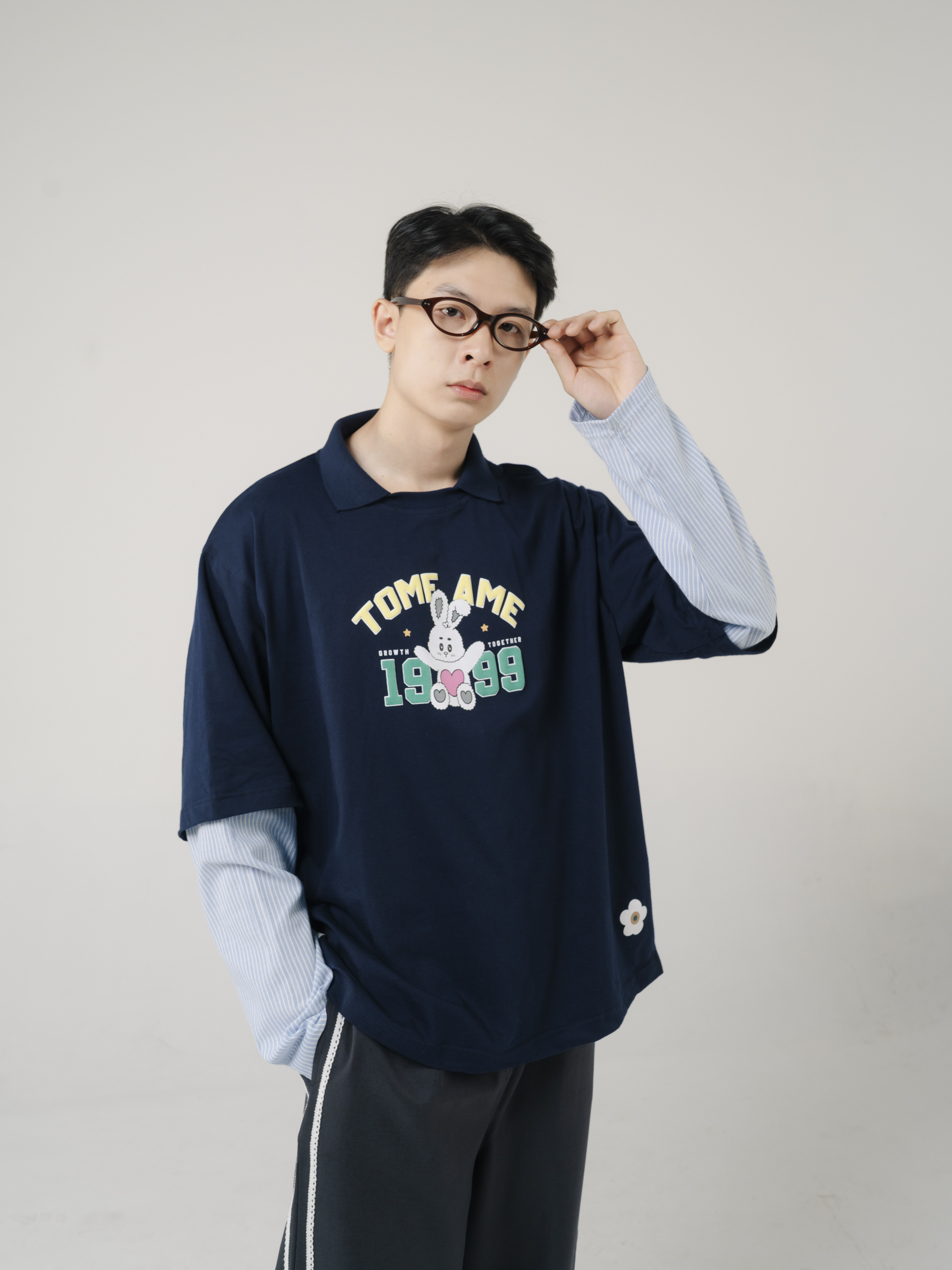 Tome Ame - Yumi Boxy Longsleeve Tee Navy - Kaos Lengan Panjang Oversized 24S