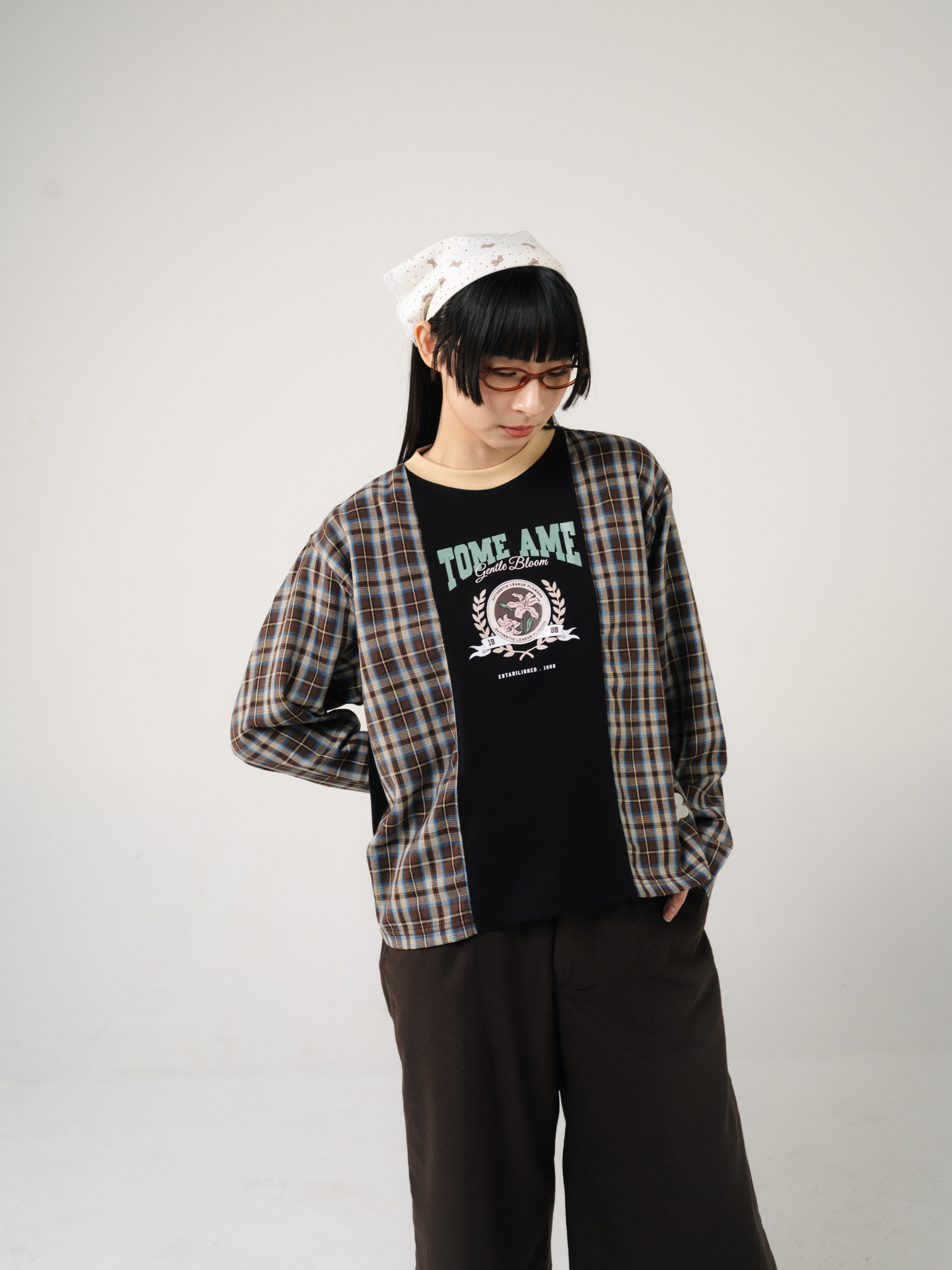 Tome Ame - Ruka Flannel Layered Longsleeve Tee - Kaos Lengan Panjang Aksen Kemeja Flanel