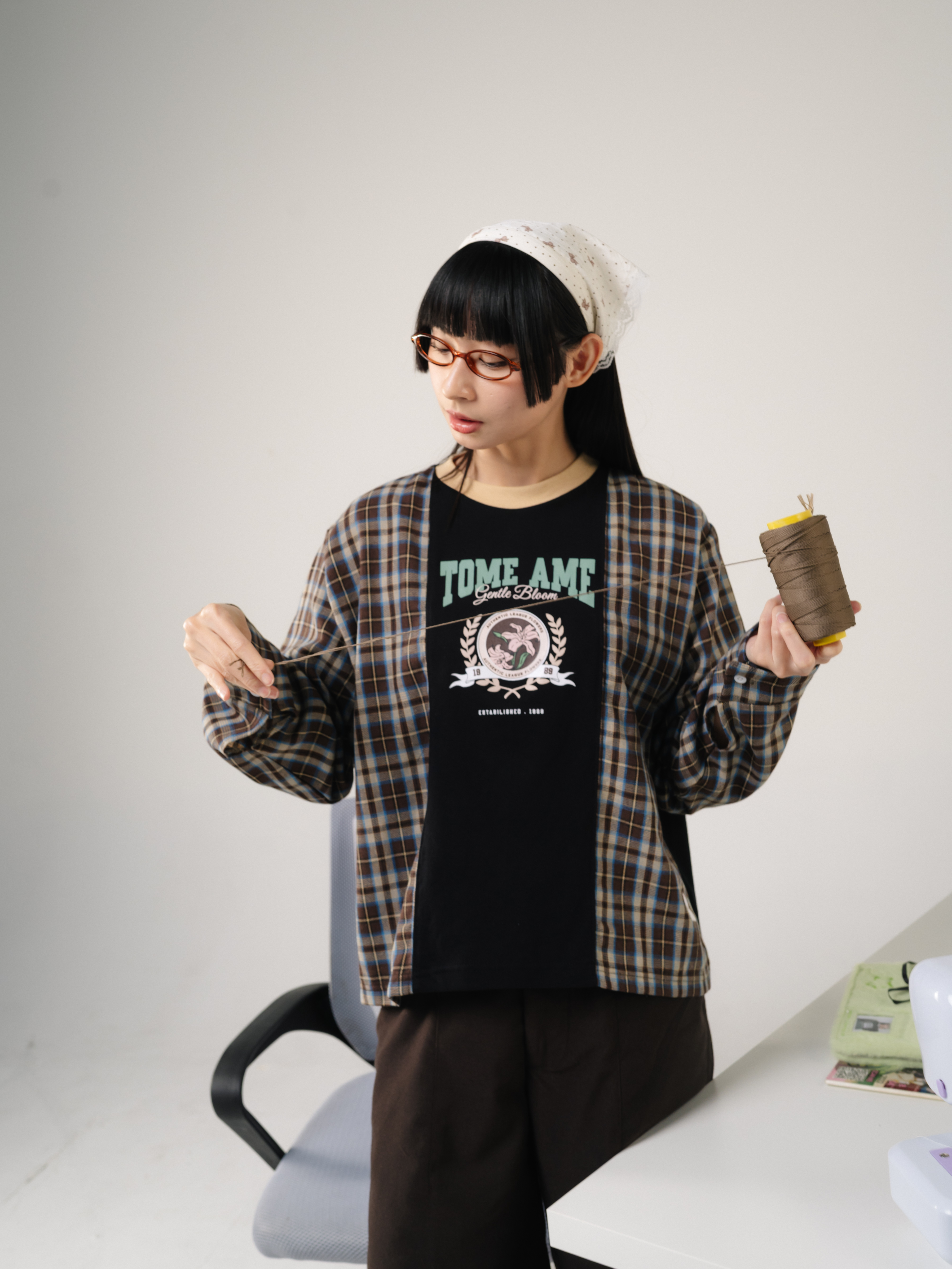 Tome Ame - Ruka Flannel Layered Longsleeve Tee - Kaos Lengan Panjang Aksen Kemeja Flanel