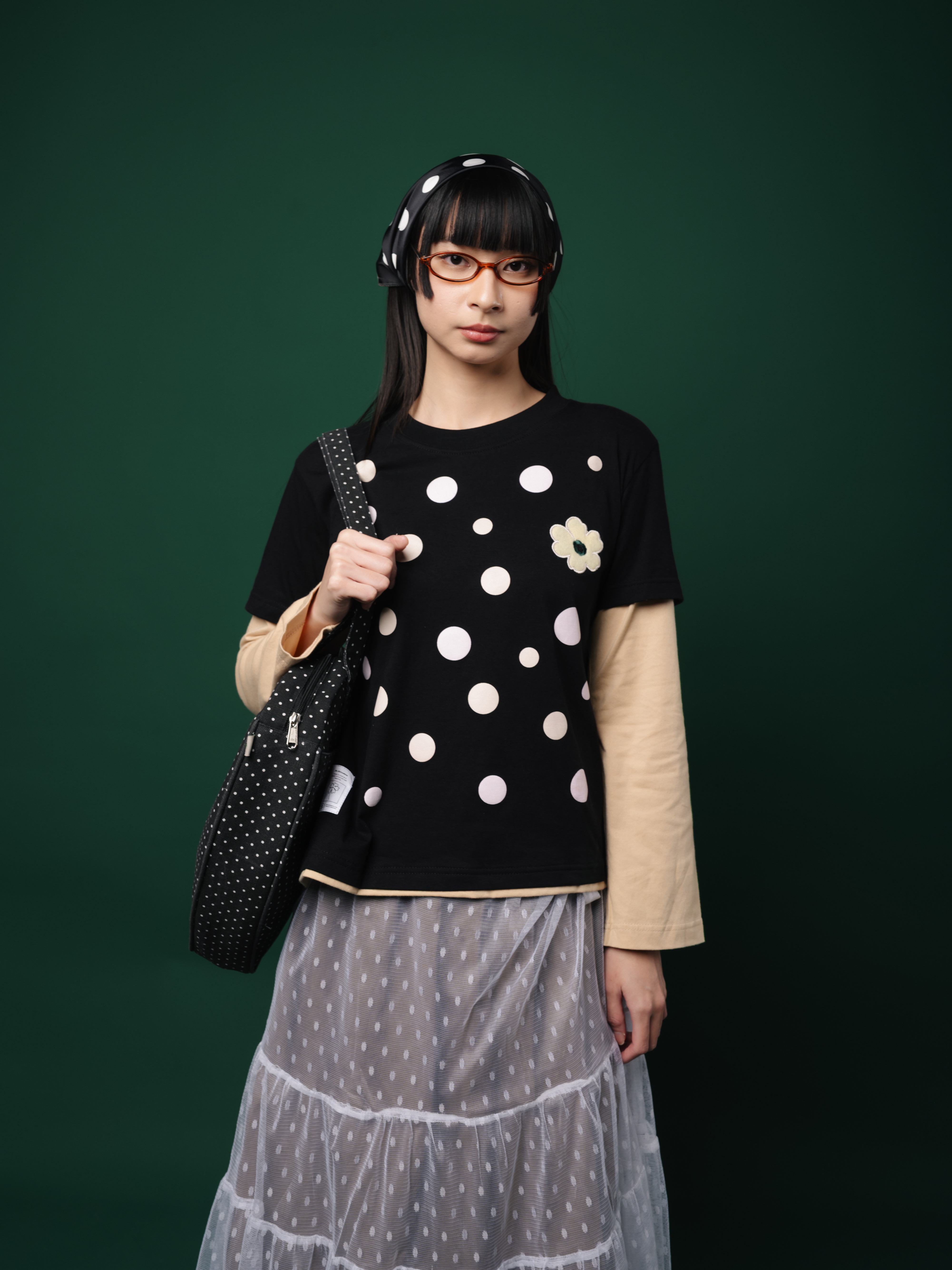 Tome Ame - Polka Longsleeve Black - Kaos Lengan Panjang Polkadot Hitam 24S