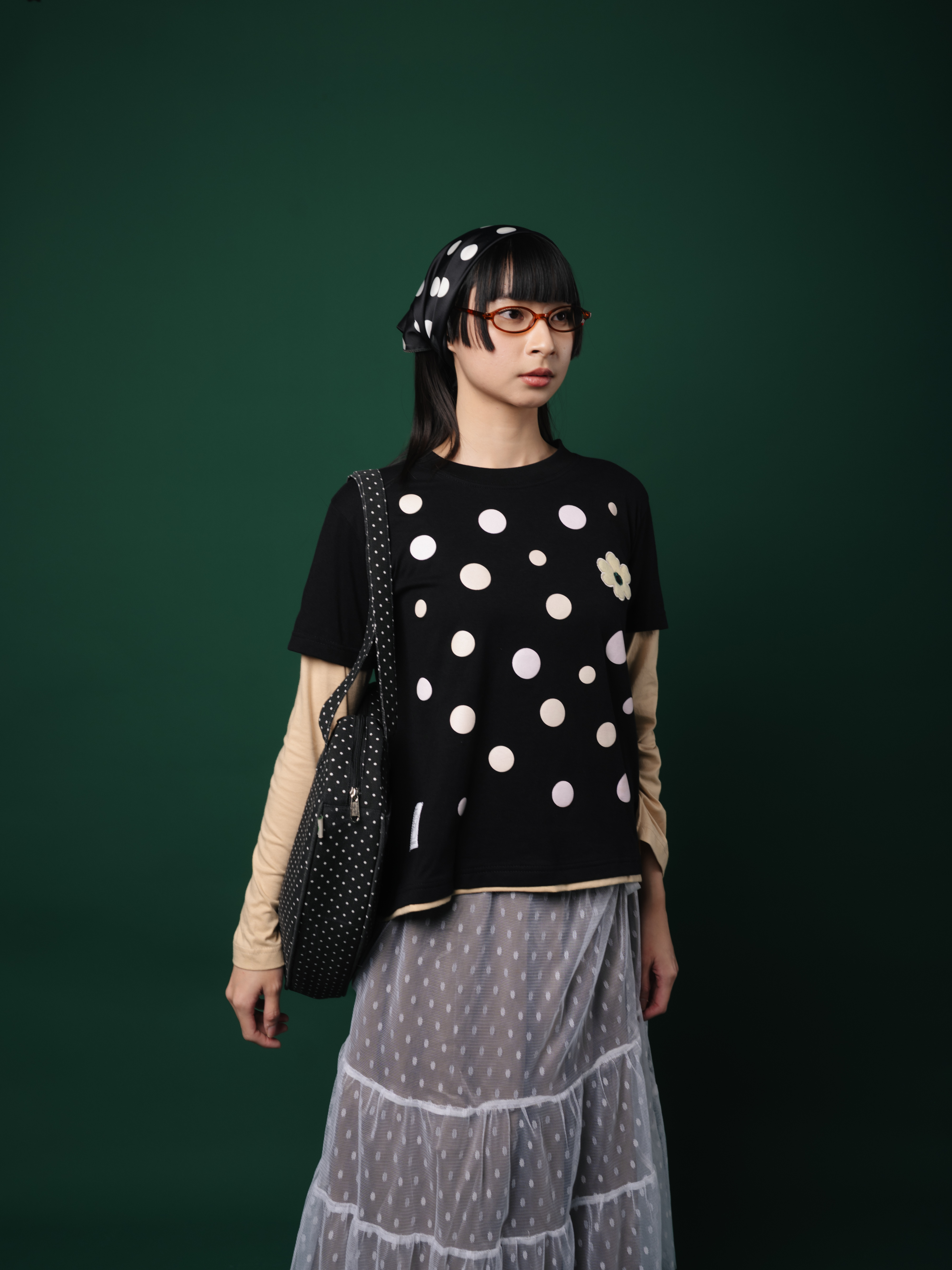 Tome Ame - Polka Longsleeve Black - Kaos Lengan Panjang Polkadot Hitam 24S