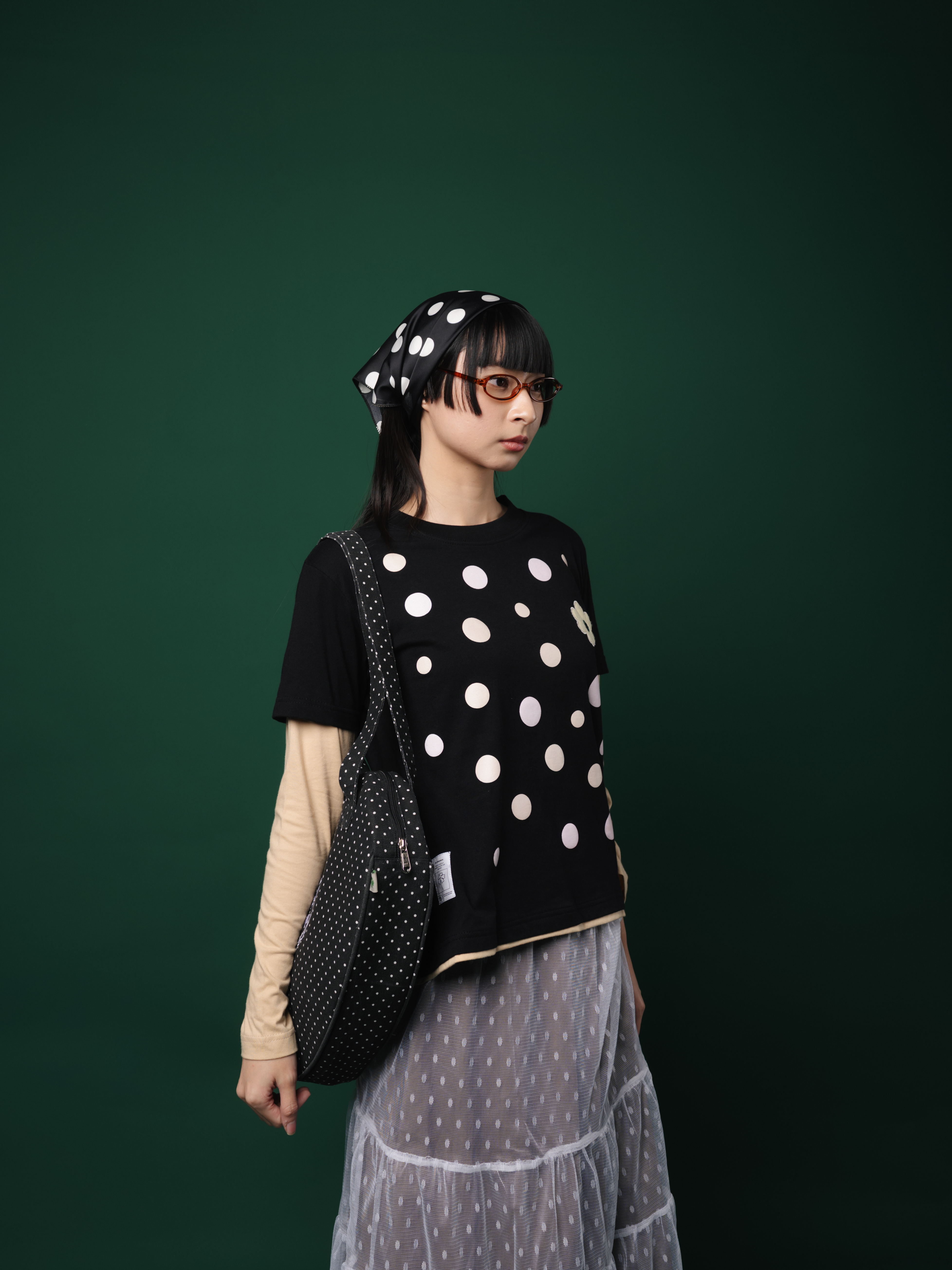 Tome Ame - Polka Longsleeve Black - Kaos Lengan Panjang Polkadot Hitam 24S