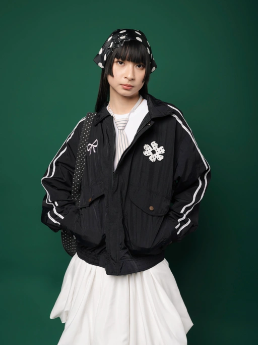 Image of Tome Ame - Kiki Retro Windbreaker Jacket Black - Jaket Windbreaker Wanita