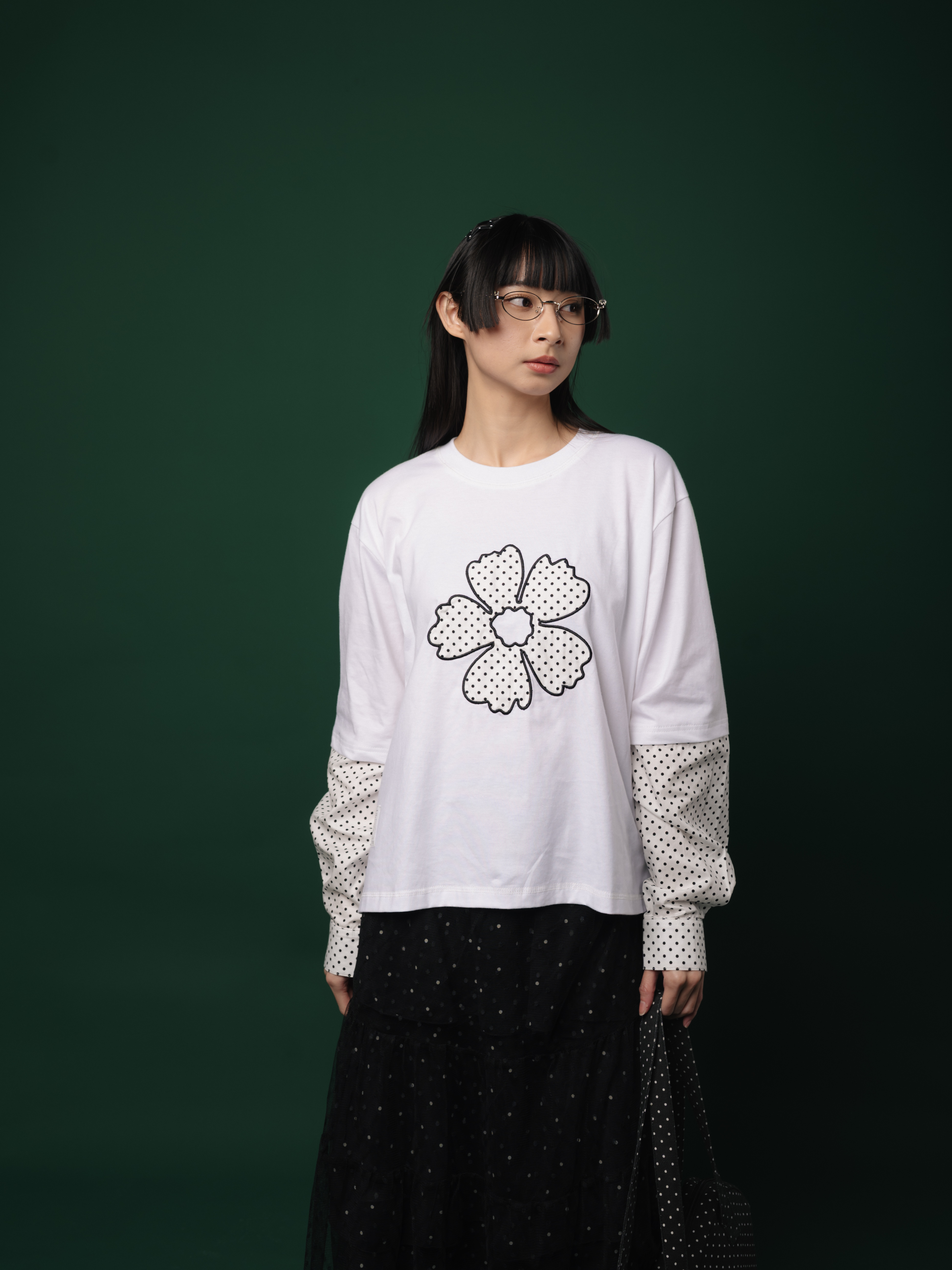 Tome Ame - Yukio Longslevee White - Kaos Lengan Panjang Putih Motif Polkadot