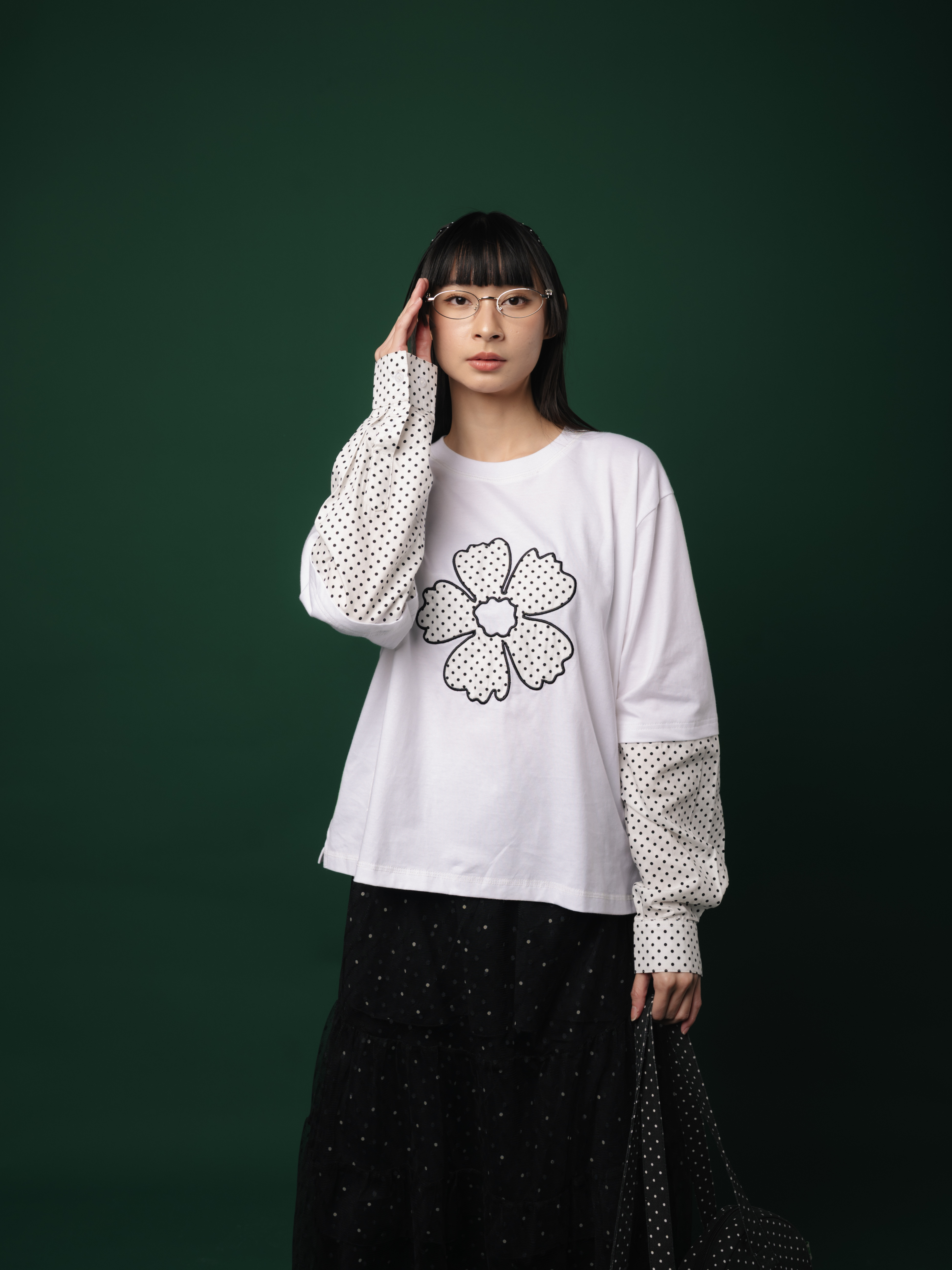 Tome Ame - Yukio Longslevee White - Kaos Lengan Panjang Putih Motif Polkadot