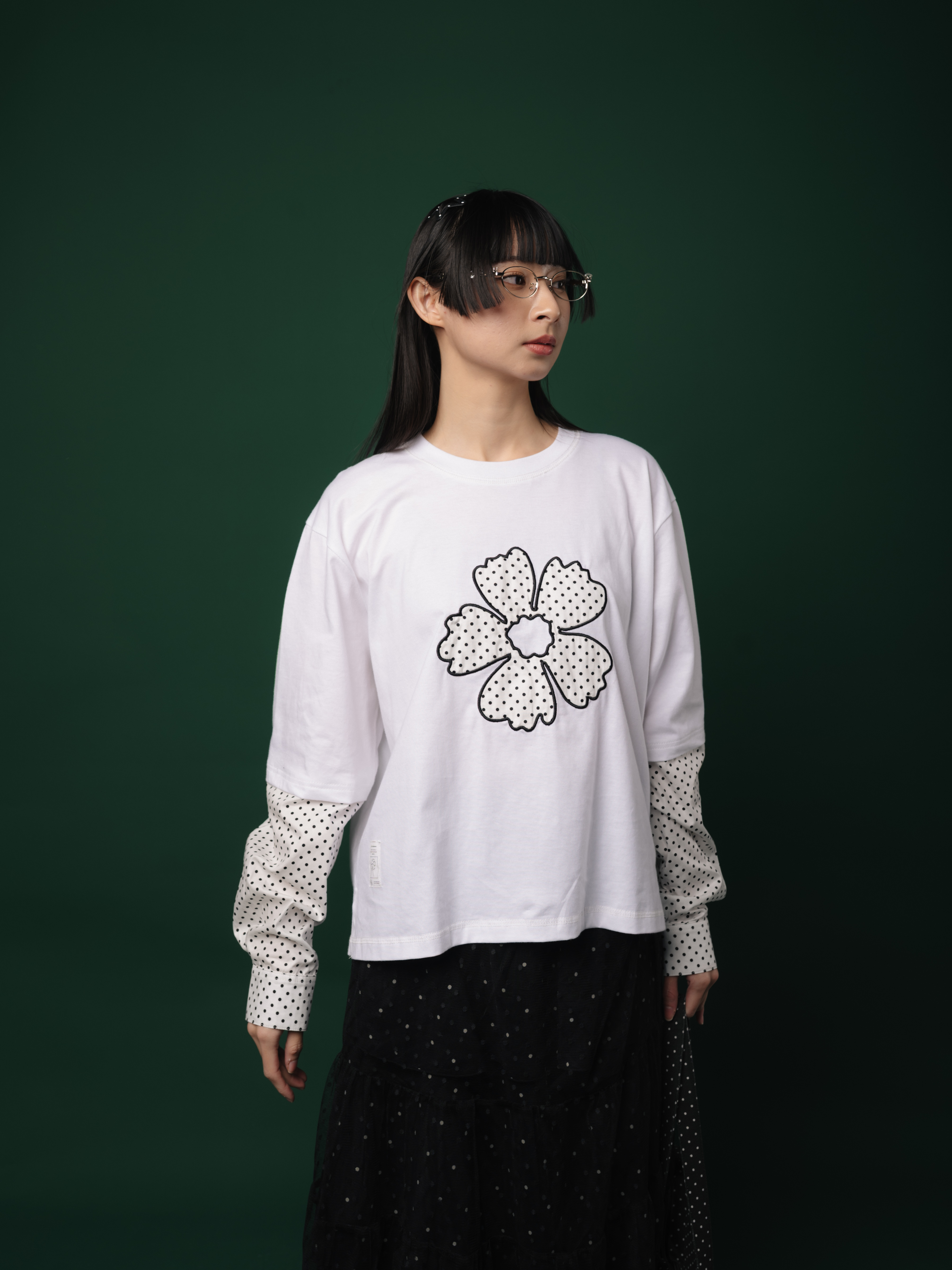 Tome Ame - Yukio Longslevee White - Kaos Lengan Panjang Putih Motif Polkadot