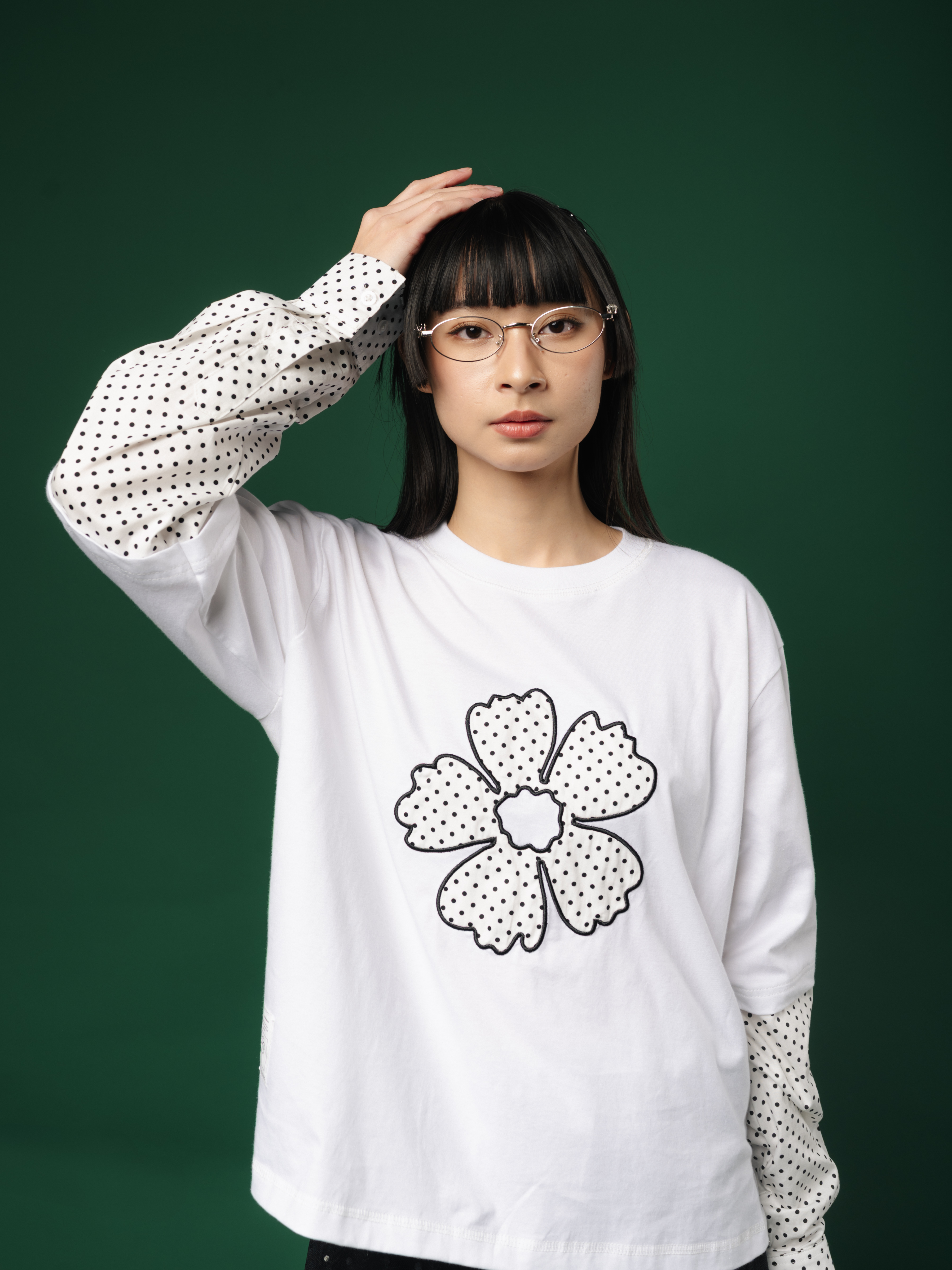Tome Ame - Yukio Longslevee White - Kaos Lengan Panjang Putih Motif Polkadot