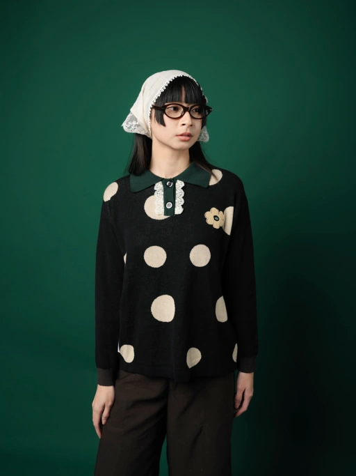 Image of Tome Ame - Migi Rugby Shirt Polkadot - Longsleeve Knitwear Rajut