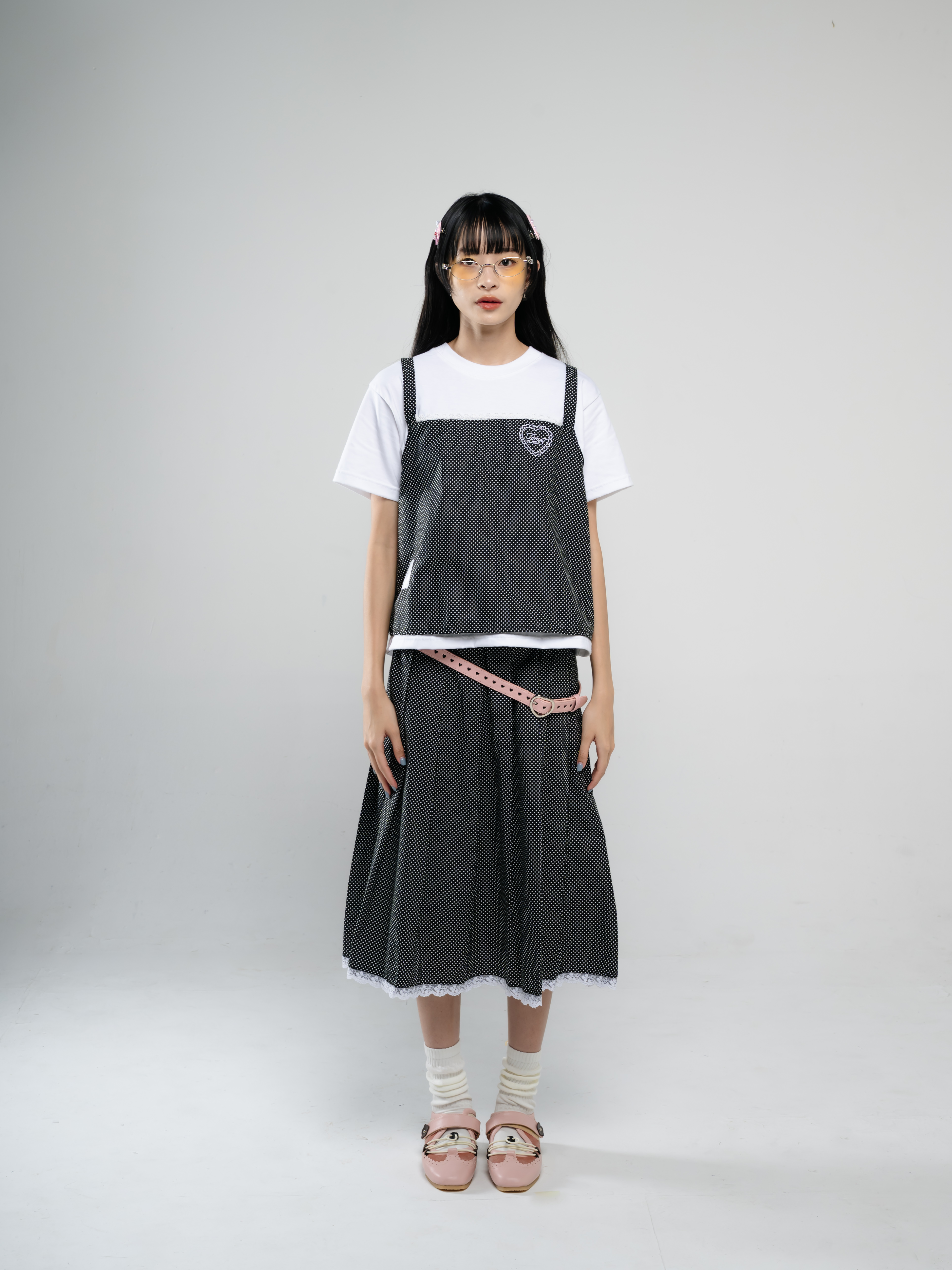 Tome Ame - Emi Double Layer Tee - T Shirt Layered Black White
