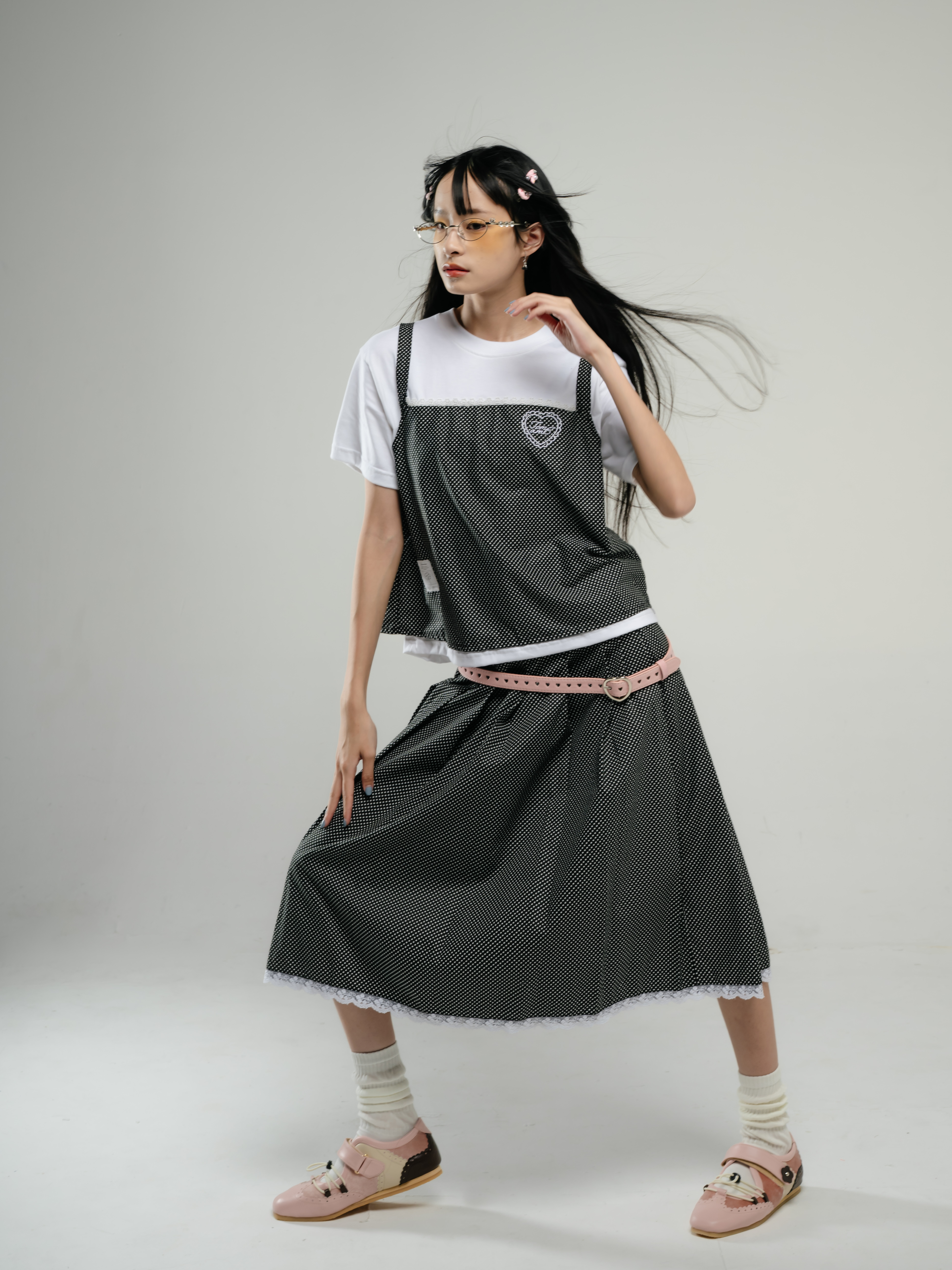 Tome Ame - Emi Double Layer Tee - T Shirt Layered Black White