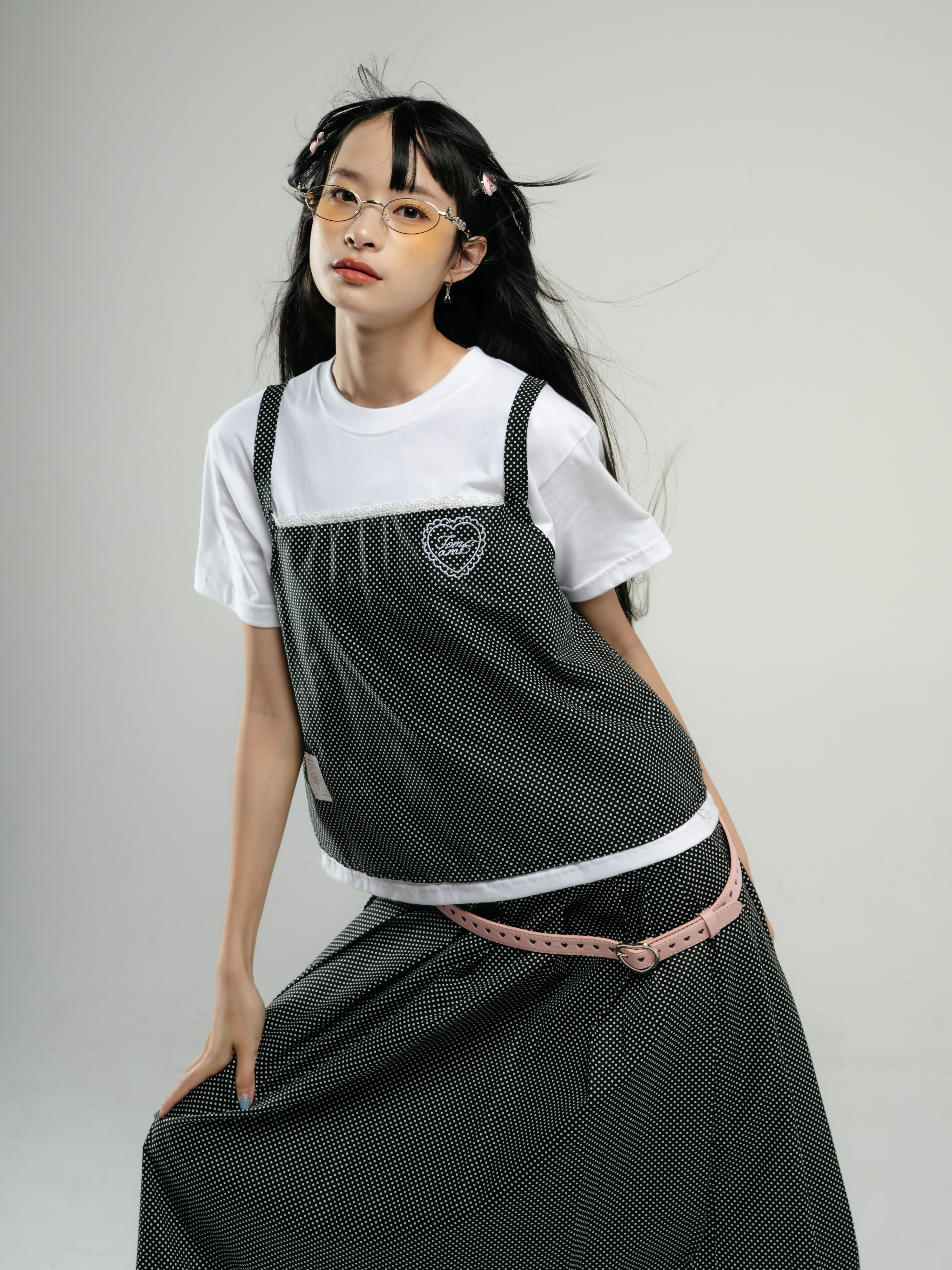 Tome Ame - Emi Double Layer Tee - T Shirt Layered Black White