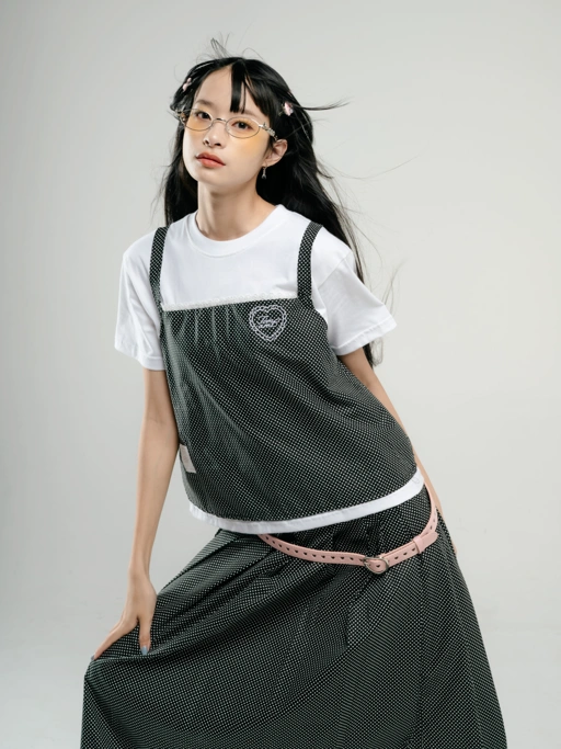 Image of Tome Ame - Emi Double Layer Tee - T Shirt Layered Black White