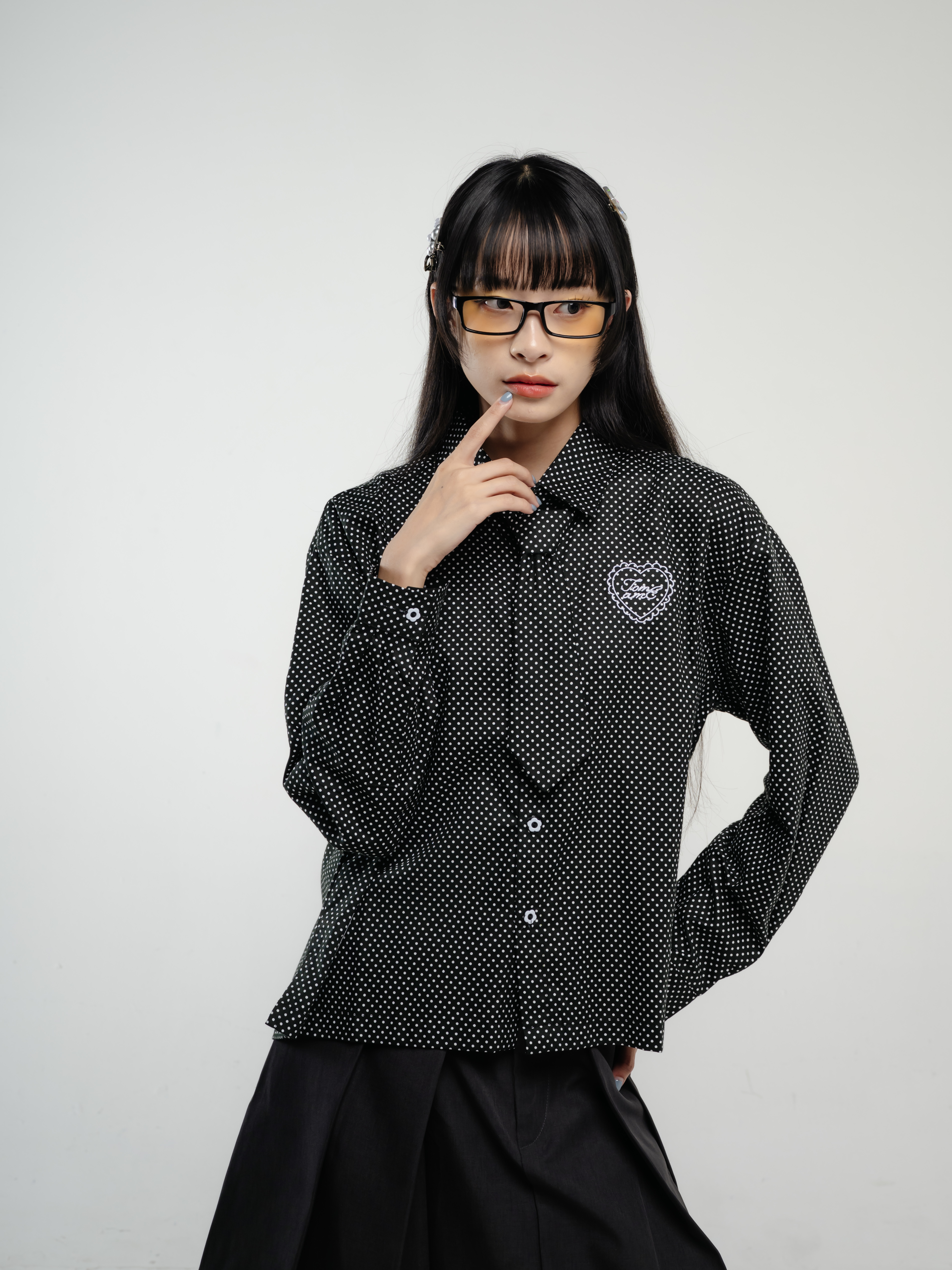 Tome Ame - Hatsu Polka Boxy Shirt - Kemeja Oversized Aksen Dasi