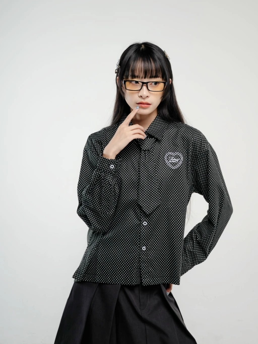 Image of Tome Ame - Hatsu Polka Boxy Shirt - Kemeja Oversized Aksen Dasi