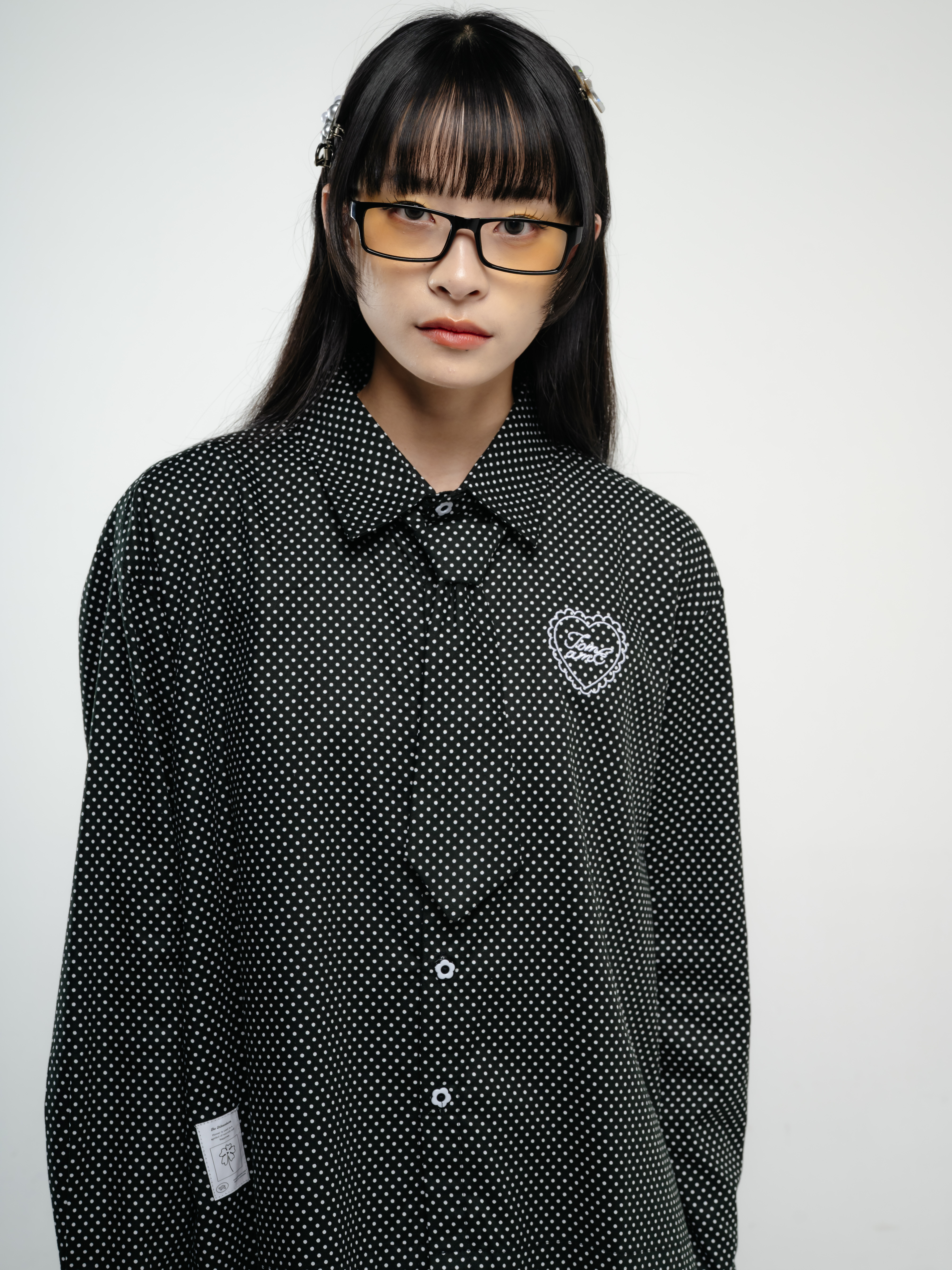 Tome Ame - Hatsu Polka Boxy Shirt - Kemeja Oversized Aksen Dasi