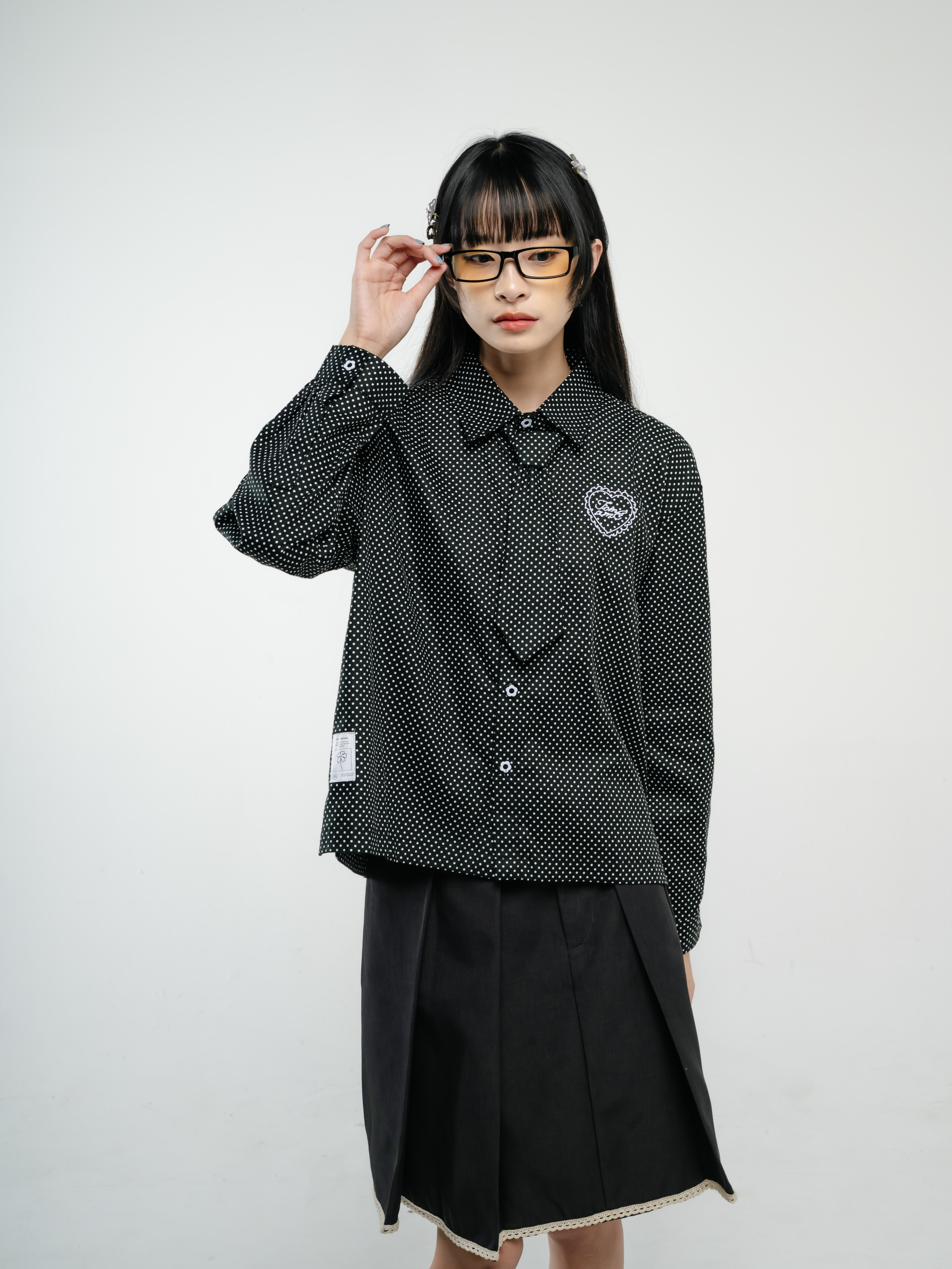 Tome Ame - Hatsu Polka Boxy Shirt - Kemeja Oversized Aksen Dasi