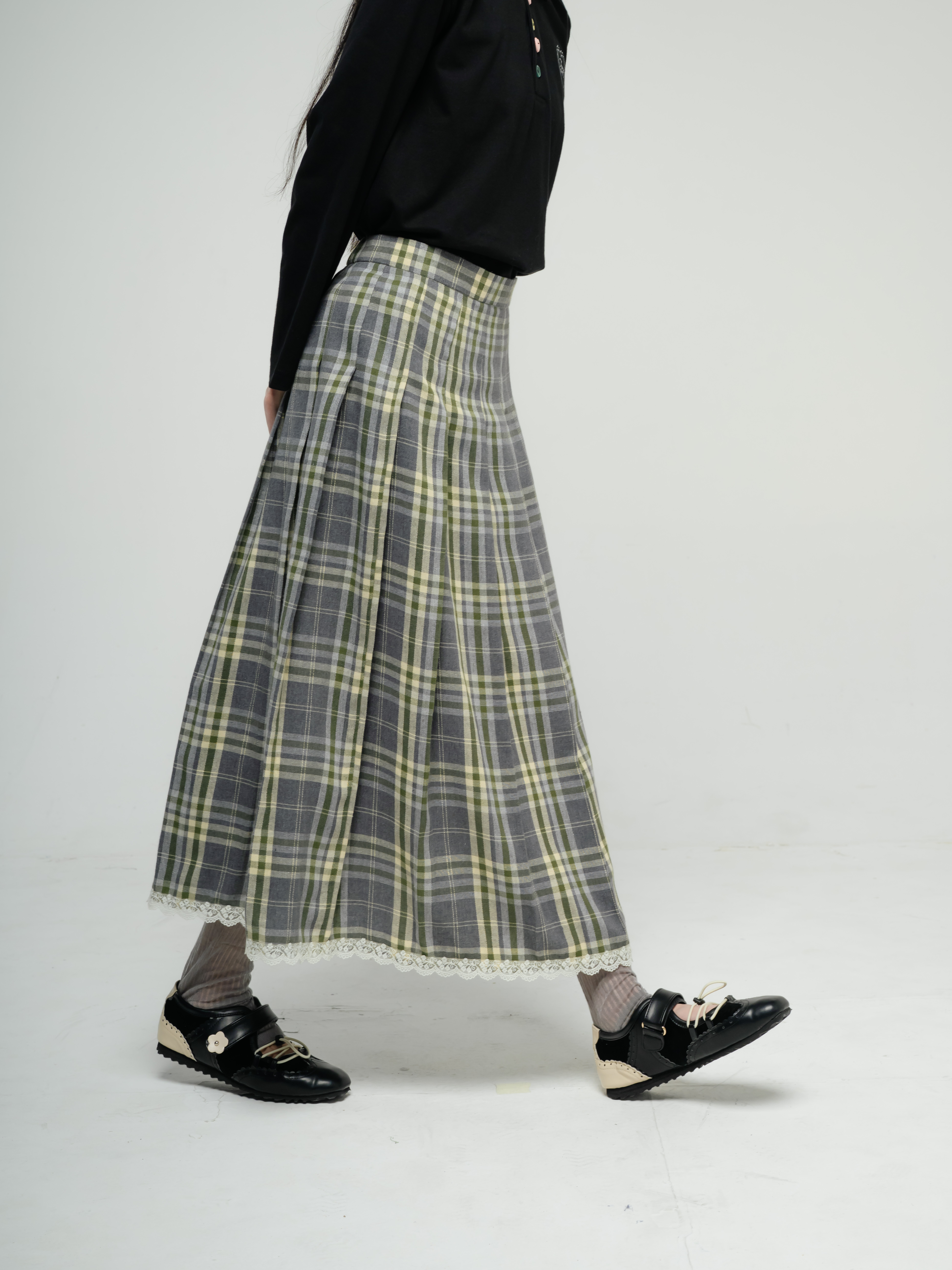 Tome Ame - Ouka Skirt Grey - Rok Tartan Motif Flannel
