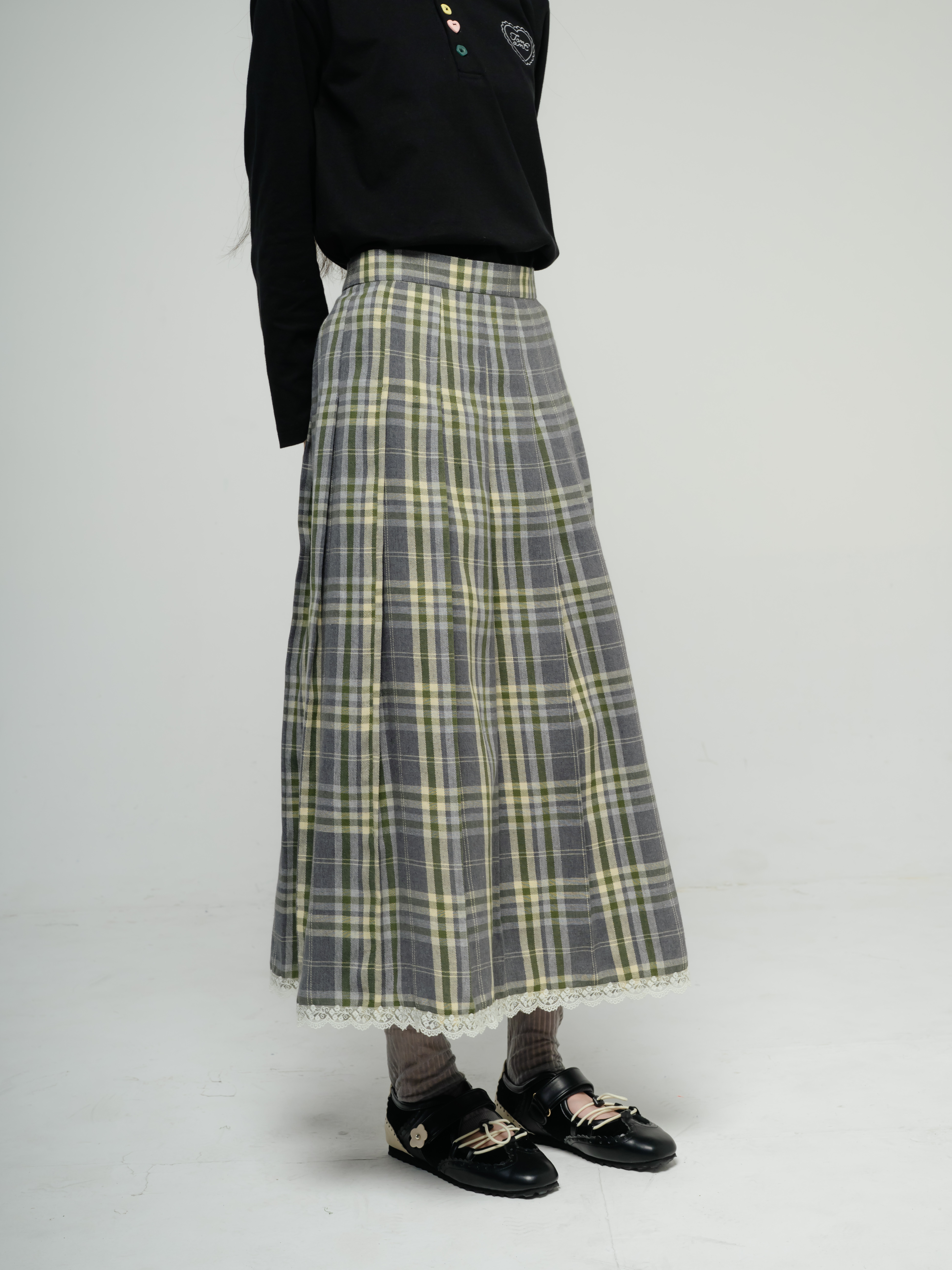 Tome Ame - Ouka Skirt Grey - Rok Tartan Motif Flannel