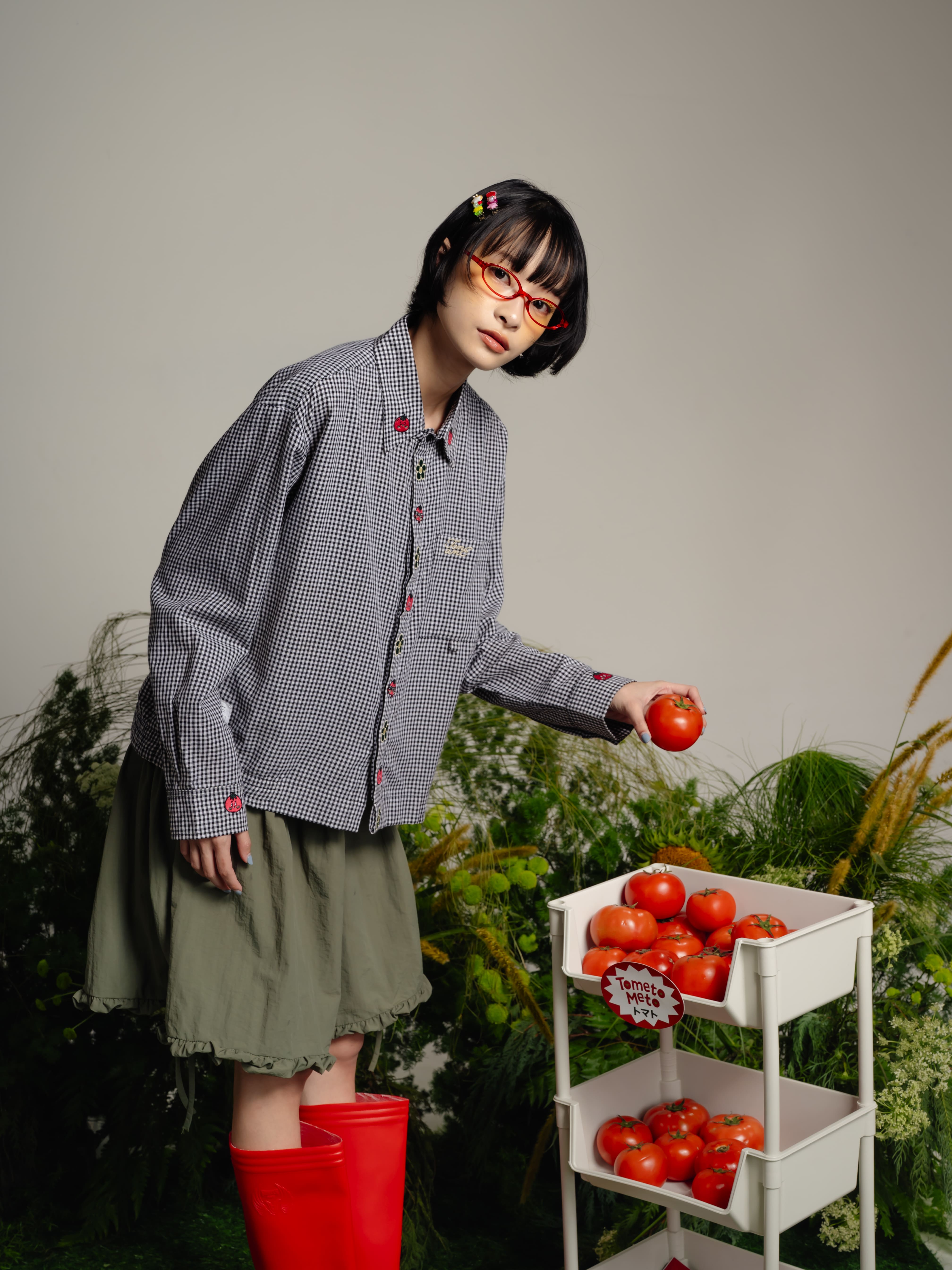 Tome Ame - Tometo Plaid Button Embroidery Shirt - Kemeja Lengan Panjang Motif Kotak