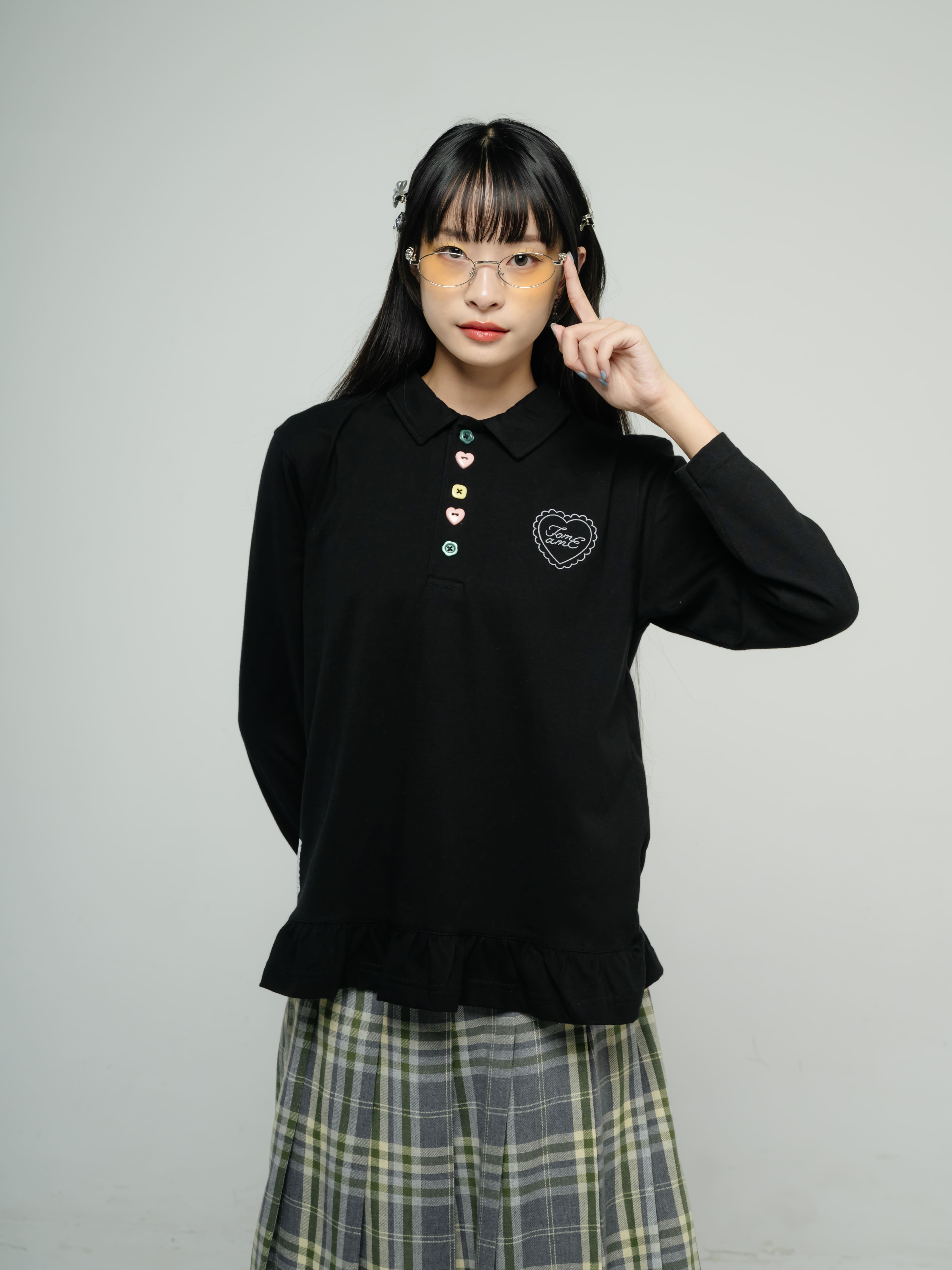 Tome Ame - Hanami Longsleeve Polo Shirt - T Shirt Polo Lengan Panjang Aksen Kancing