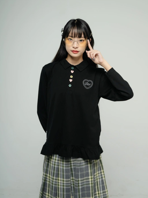 Image of Tome Ame - Hanami Longsleeve Polo Shirt - T Shirt Polo Lengan Panjang Aksen Kancing