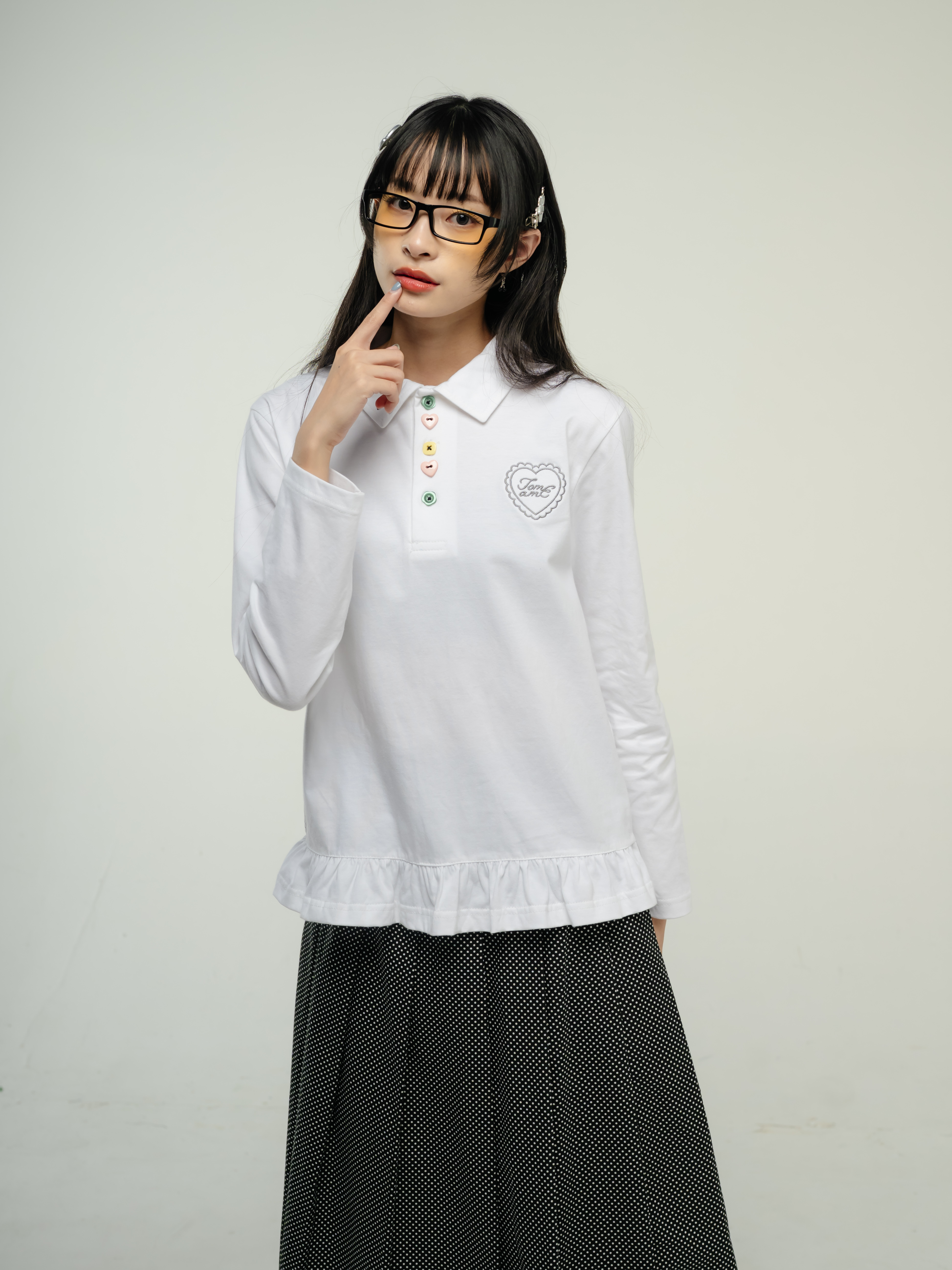 Tome Ame - Hanami Longsleeve Polo Shirt - T Shirt Polo Lengan Panjang Aksen Kancing