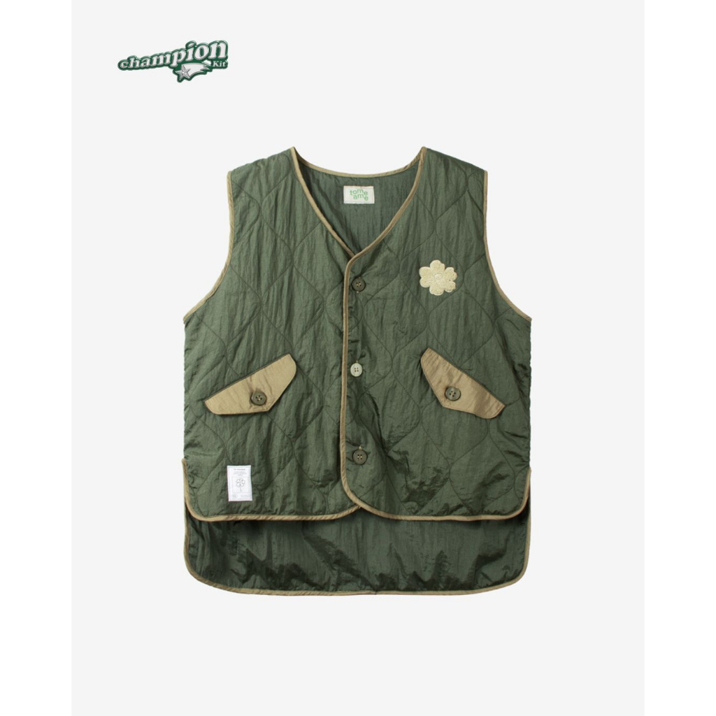 Tome Ame - Yuko Quilted Vest Olive Vest Quilting