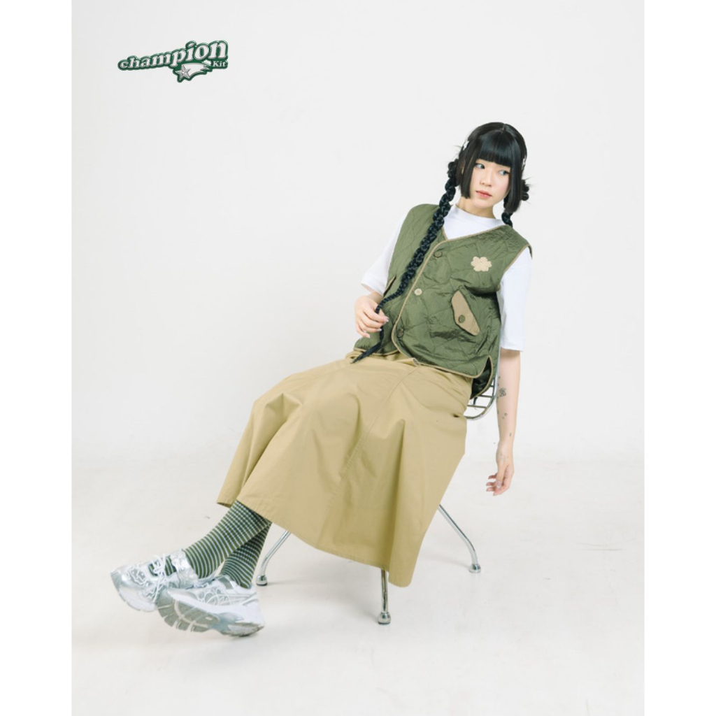 Tome Ame - Yuko Quilted Vest Olive Vest Quilting