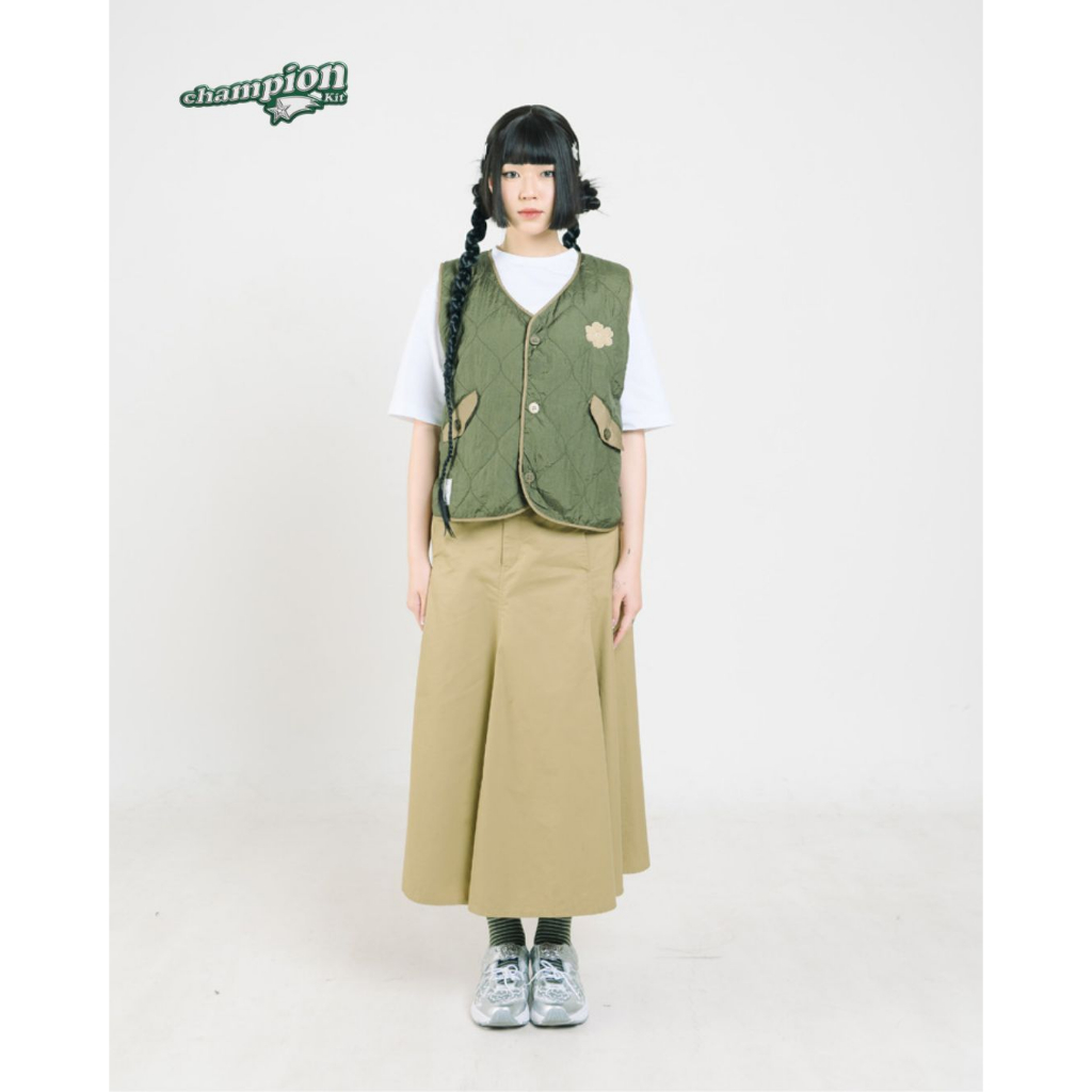 Tome Ame - Yuko Quilted Vest Olive Vest Quilting