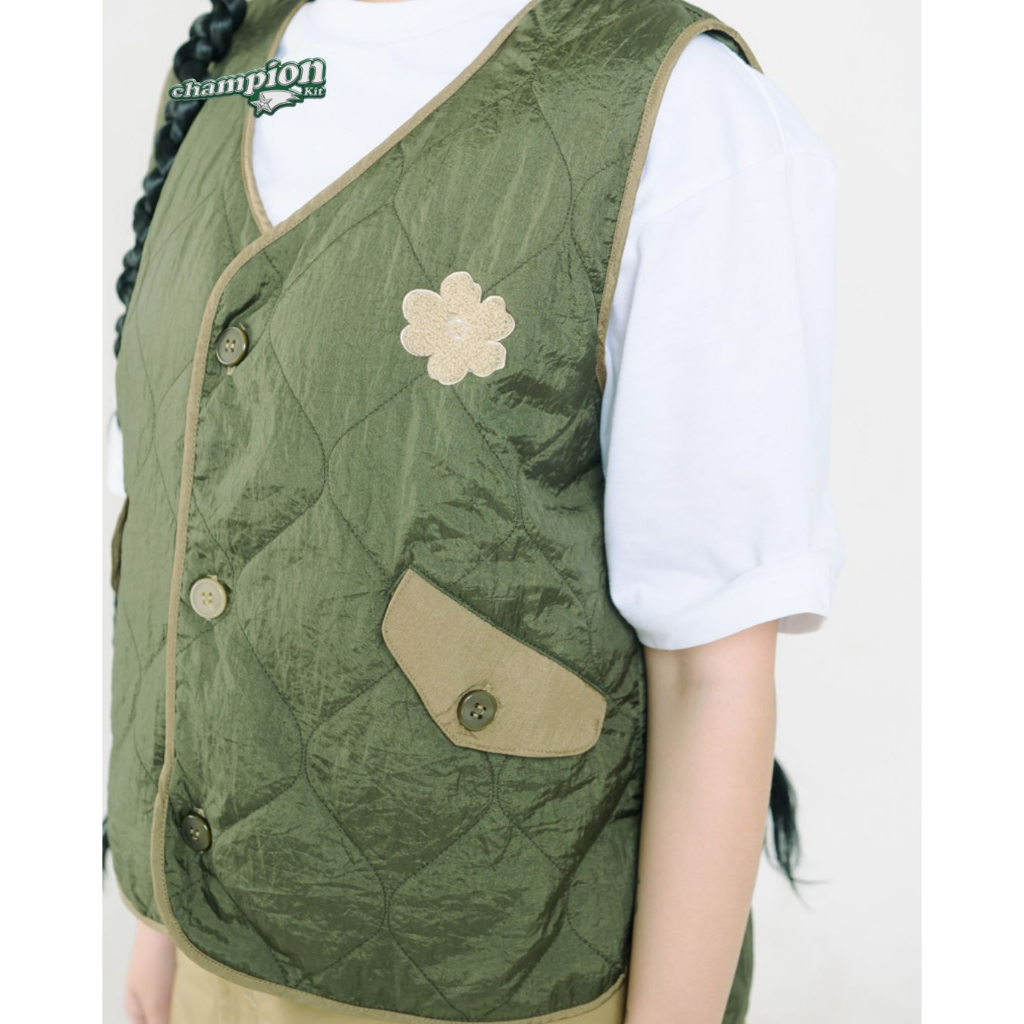 Tome Ame - Yuko Quilted Vest Olive Vest Quilting