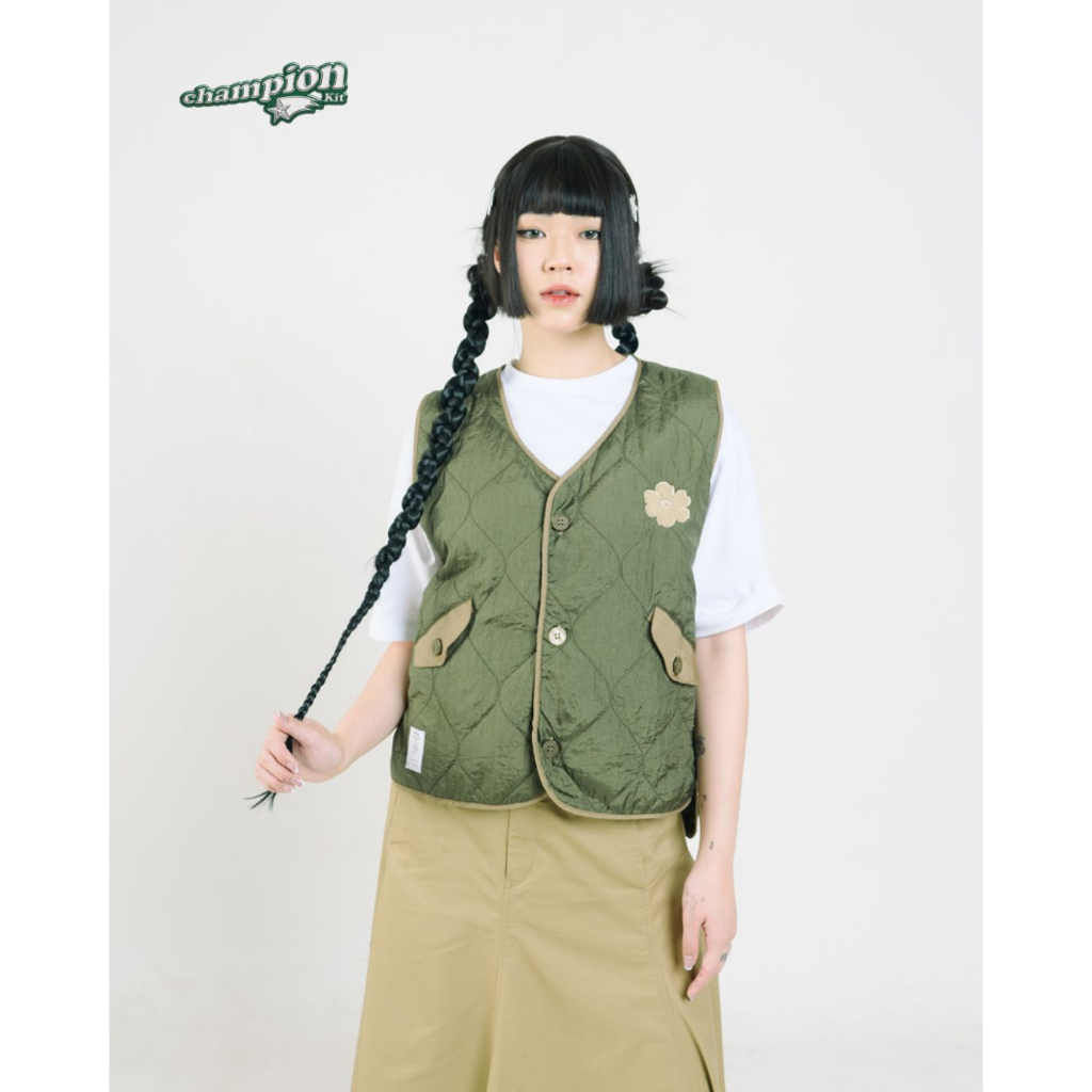 Tome Ame - Yuko Quilted Vest Olive Vest Quilting