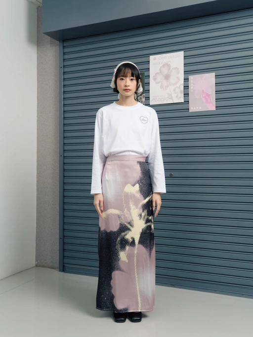 Image of TOME AME - HARUKA SKIRT BLACK - ROK PANJANG WANITA PRINT BUNGA
