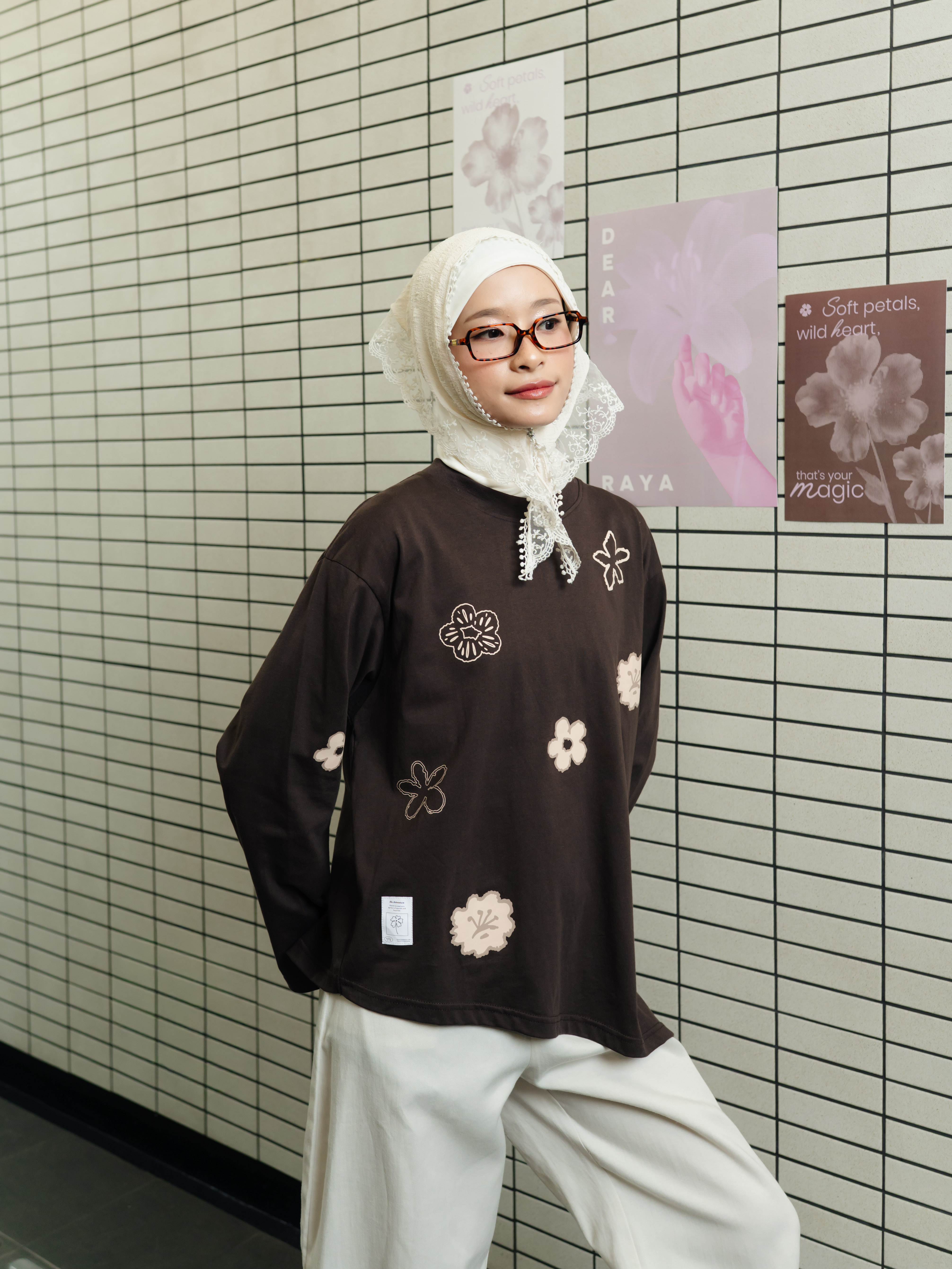 TOME AME - NINA T SHIRT LONGSLEEVE - KAOS LENGAN PANJANG ASIMETRIS MOTIF BUNGA