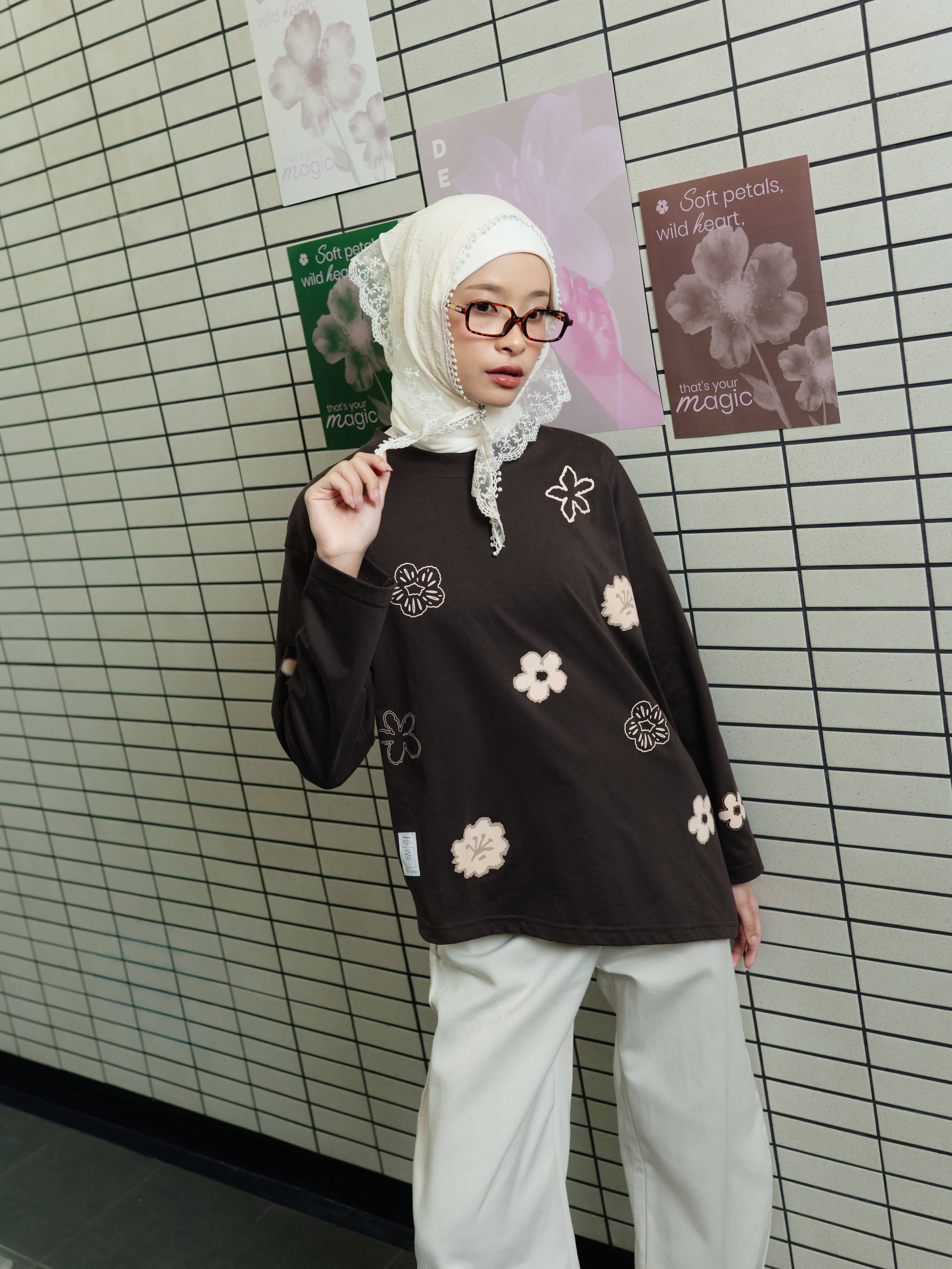TOME AME - NINA T SHIRT LONGSLEEVE - KAOS LENGAN PANJANG ASIMETRIS MOTIF BUNGA