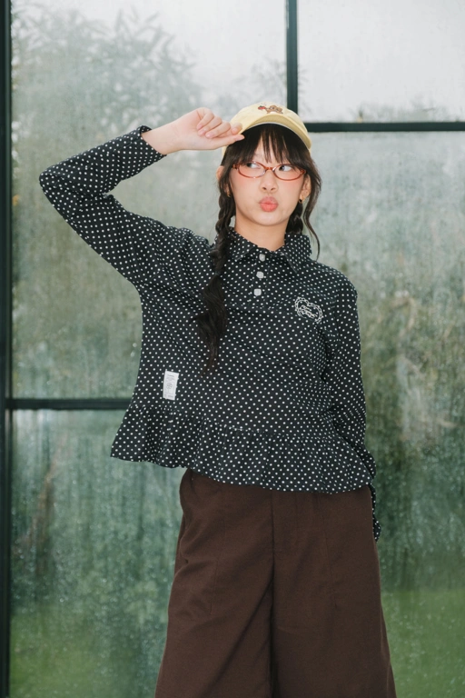 Image of Tome Ame - Shinya Longsleeve Shirt - Kaos Polo Lengan Motif Polkadot