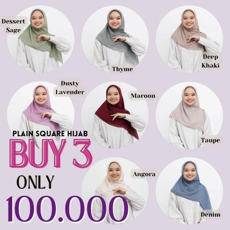 Plain Square Hijab Segi Empat
