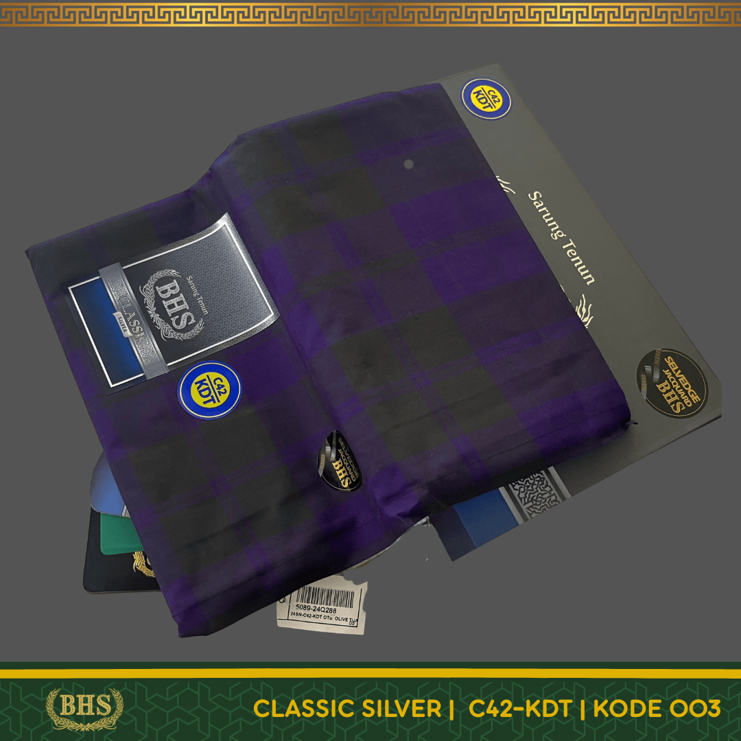 Sarung BHS Classic Silver Motif C42 KDT Selvedge Jacquard OTB (Olive Tua Besar), OTS (Olive Tua Sedang), CB (Coklat Besar), HB (Hijau Besar), HS (Hijau Sedang)