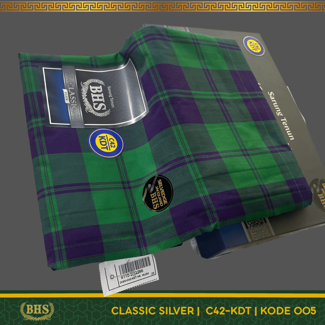 Sarung BHS Classic Silver Motif C42 KDT Selvedge Jacquard OTB (Olive Tua Besar), OTS (Olive Tua Sedang), CB (Coklat Besar), HB (Hijau Besar), HS (Hijau Sedang)