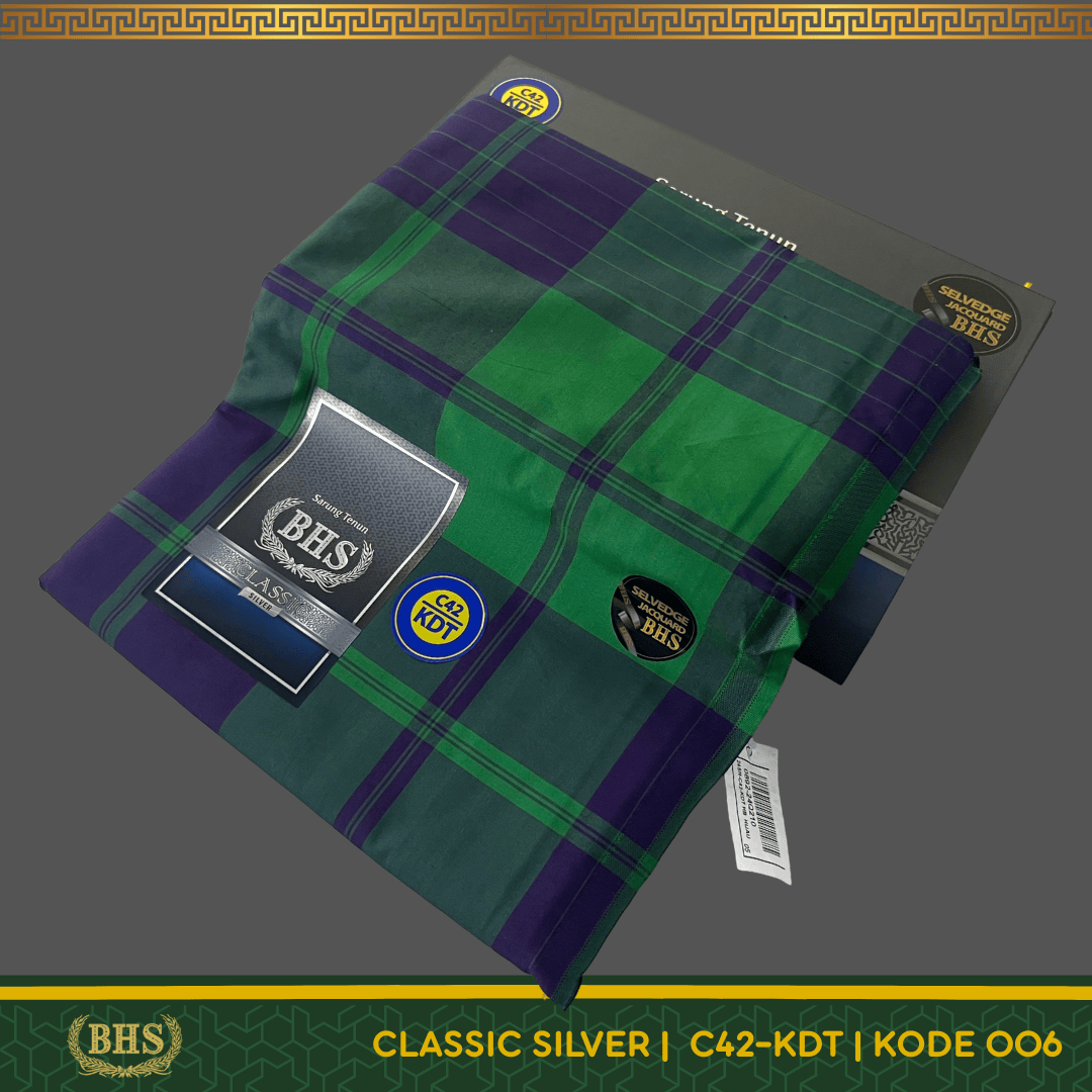 Sarung BHS Classic Silver Motif C42 KDT Selvedge Jacquard OTB (Olive Tua Besar), OTS (Olive Tua Sedang), CB (Coklat Besar), HB (Hijau Besar), HS (Hijau Sedang)