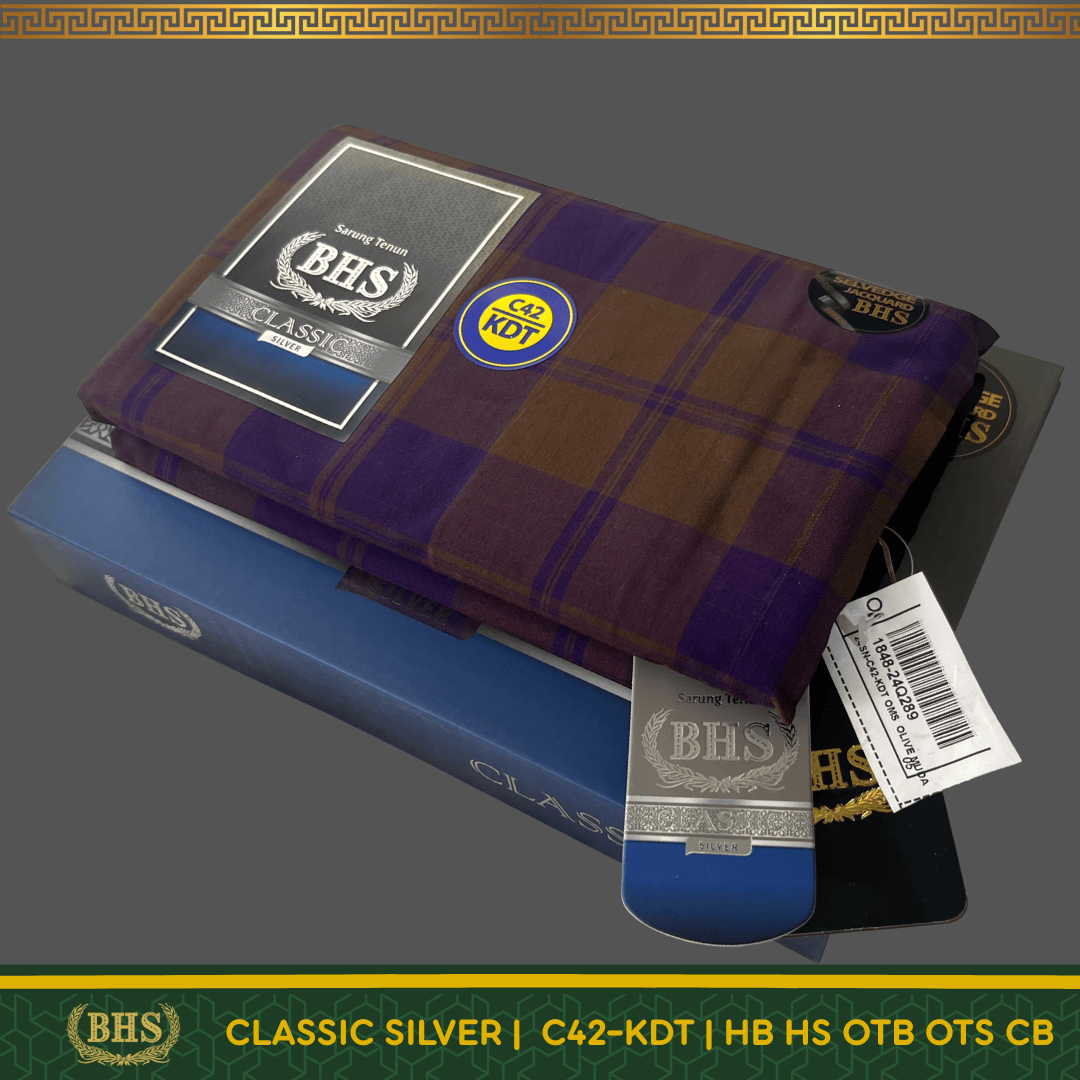 Sarung BHS Classic Silver Motif C42 KDT Selvedge Jacquard OTB (Olive Tua Besar), OTS (Olive Tua Sedang), CB (Coklat Besar), HB (Hijau Besar), HS (Hijau Sedang)