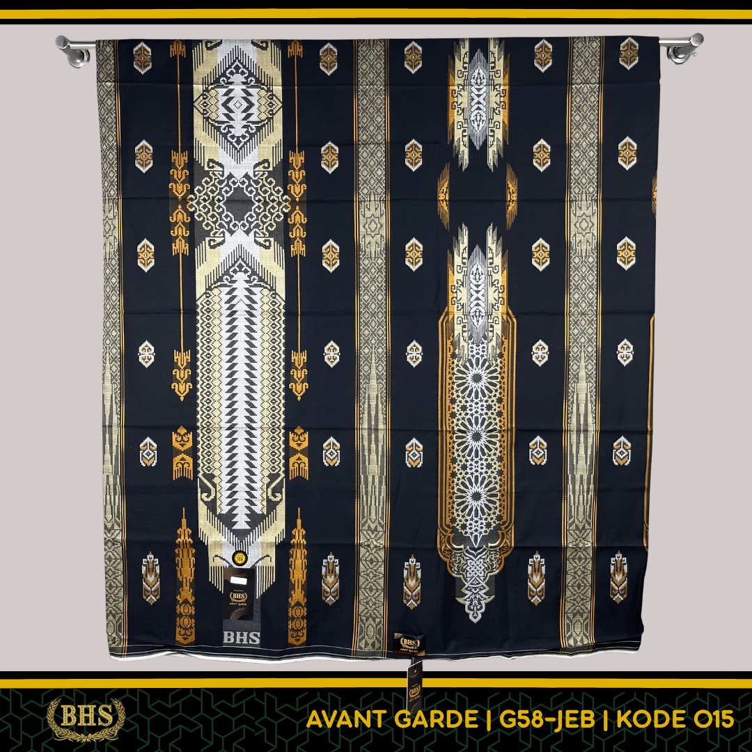 Sarung BHS Gold Avant Garde G58-JEB Koleksi Terbaru Motif Flora dan Geometri Memadukan Tradisi dan Modernitas, Motif Tumpal Vertical, Bahan Mercerized Cotton Halus dan Lembut [Garansi Original]
