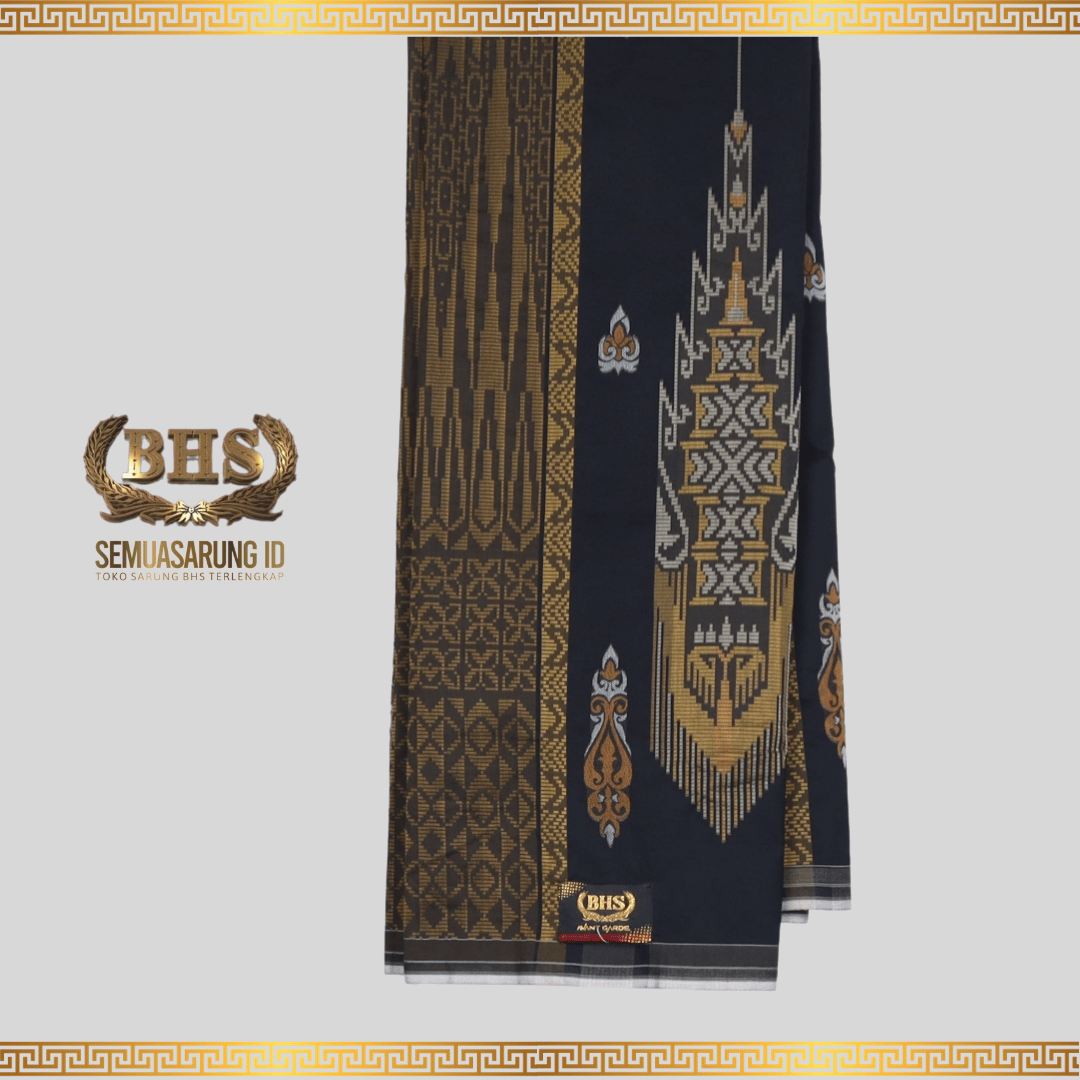 Sarung BHS Gold Avant Garde G58-JEB Koleksi Terbaru Motif Flora dan Geometri Memadukan Tradisi dan Modernitas, Motif Tumpal Vertical, Bahan Mercerized Cotton Halus dan Lembut [Garansi Original]