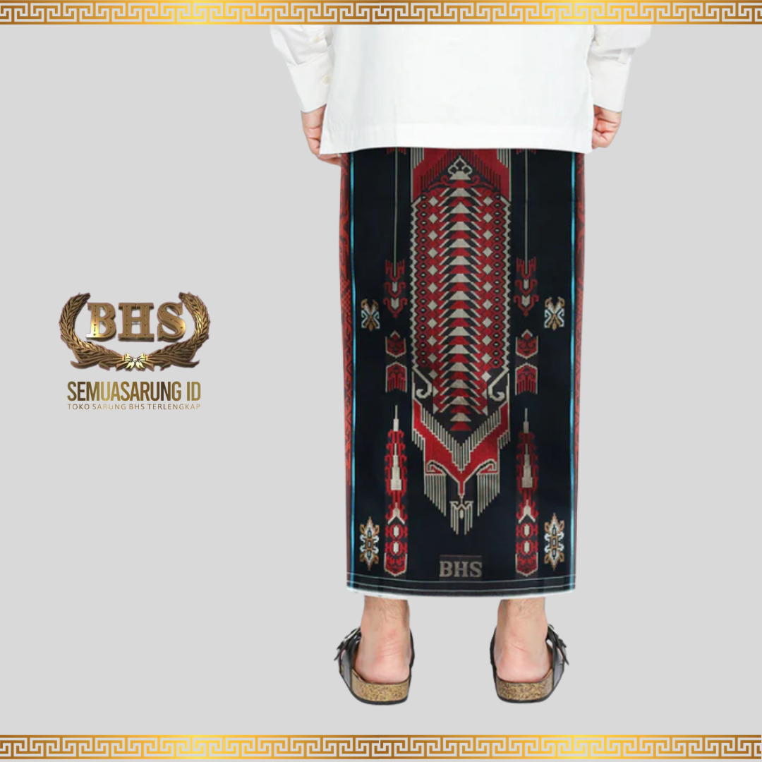 Sarung BHS Gold Avant Garde G58-JEB Koleksi Terbaru Motif Flora dan Geometri Memadukan Tradisi dan Modernitas, Motif Tumpal Vertical, Bahan Mercerized Cotton Halus dan Lembut [Garansi Original]