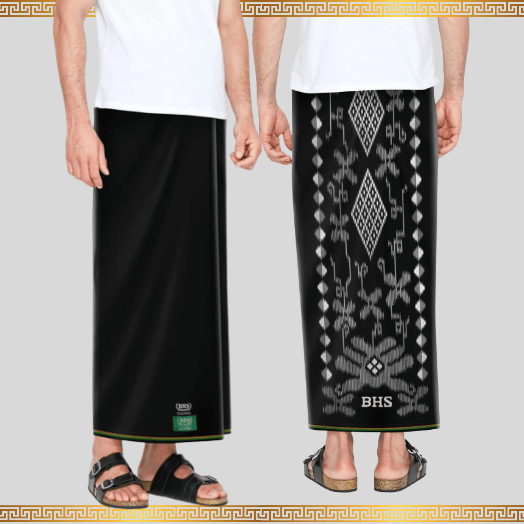 Sarung BHS Cosmo PPH Gold Motif K26 Warna Hitam Polos Tumpal Kembang SELVEDGE JACQUARD Bahan Viscose Blend Halus dan Lembut