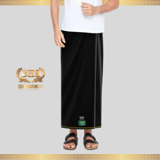 Sarung BHS Cosmo PPH Gold Motif K26 Warna Hitam Polos Tumpal Kembang SELVEDGE JACQUARD Bahan Viscose Blend Halus dan Lembut