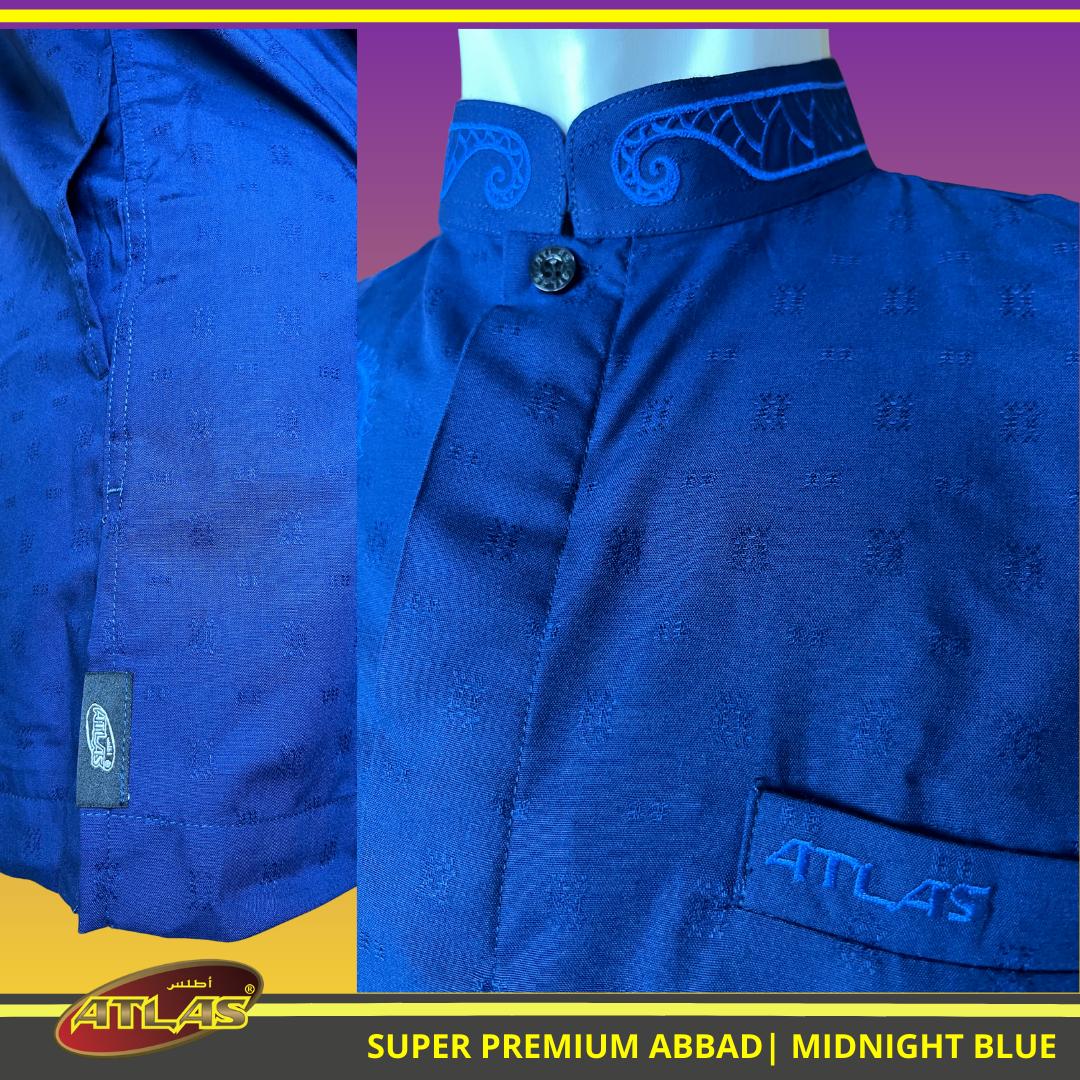Baju Koko / Baju Muslim ATLAS Super Premium ABBAD Bordir Lengan Panjang Stylish, Eksklusif dan Elegan Warna Midnight Blue