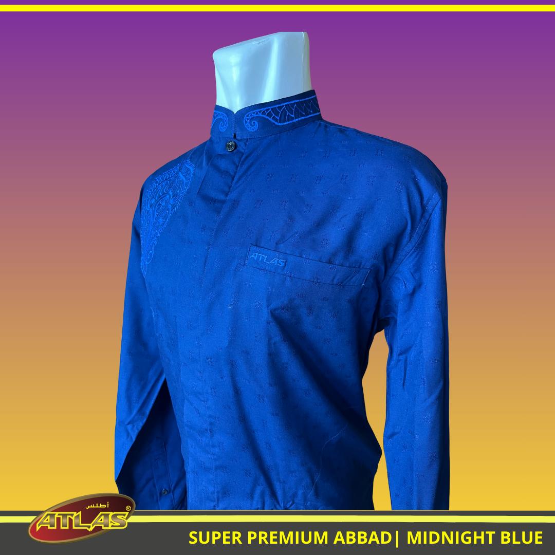 Baju Koko / Baju Muslim ATLAS Super Premium ABBAD Bordir Lengan Panjang Stylish, Eksklusif dan Elegan Warna Midnight Blue